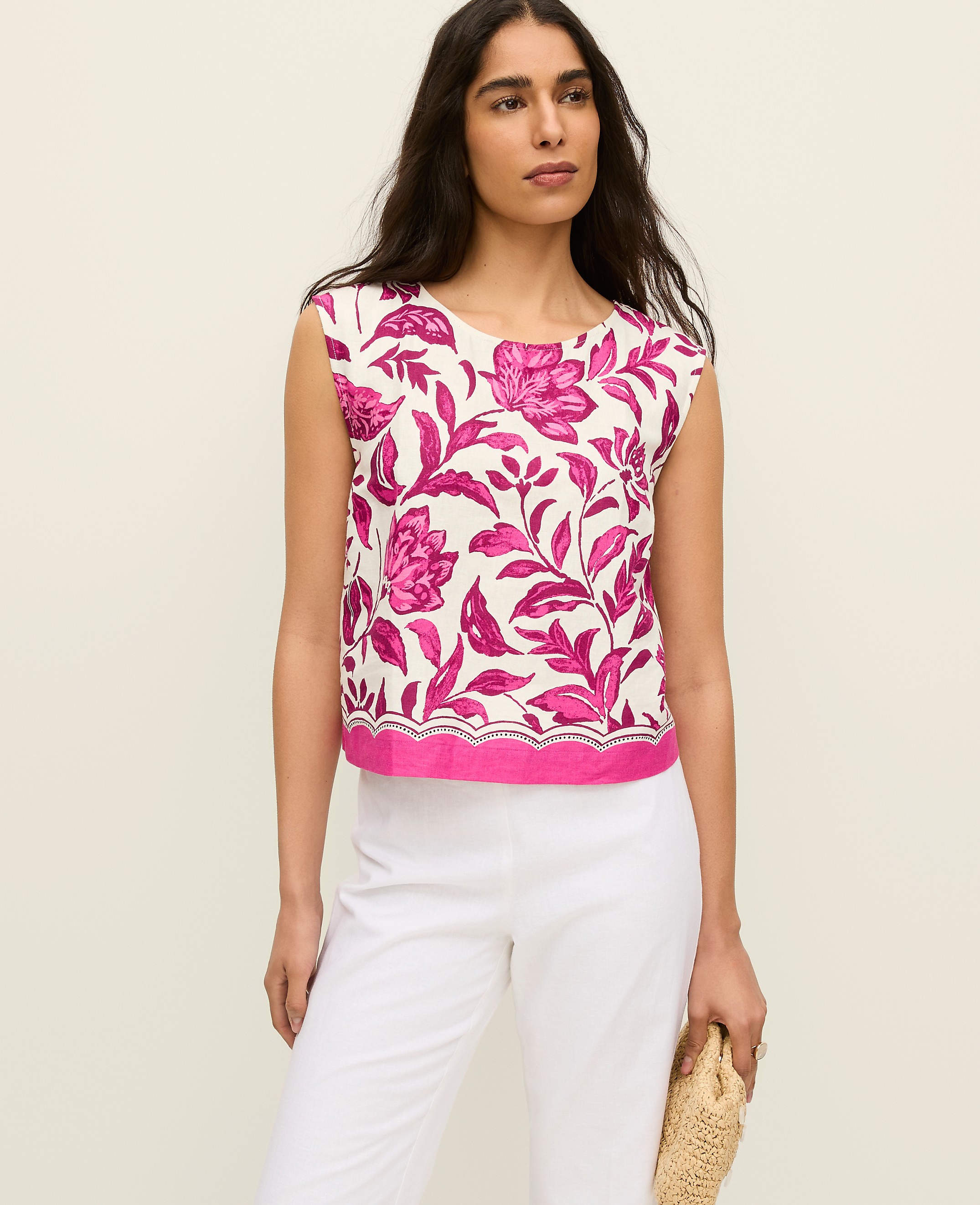 Floral Linen Blend Shell