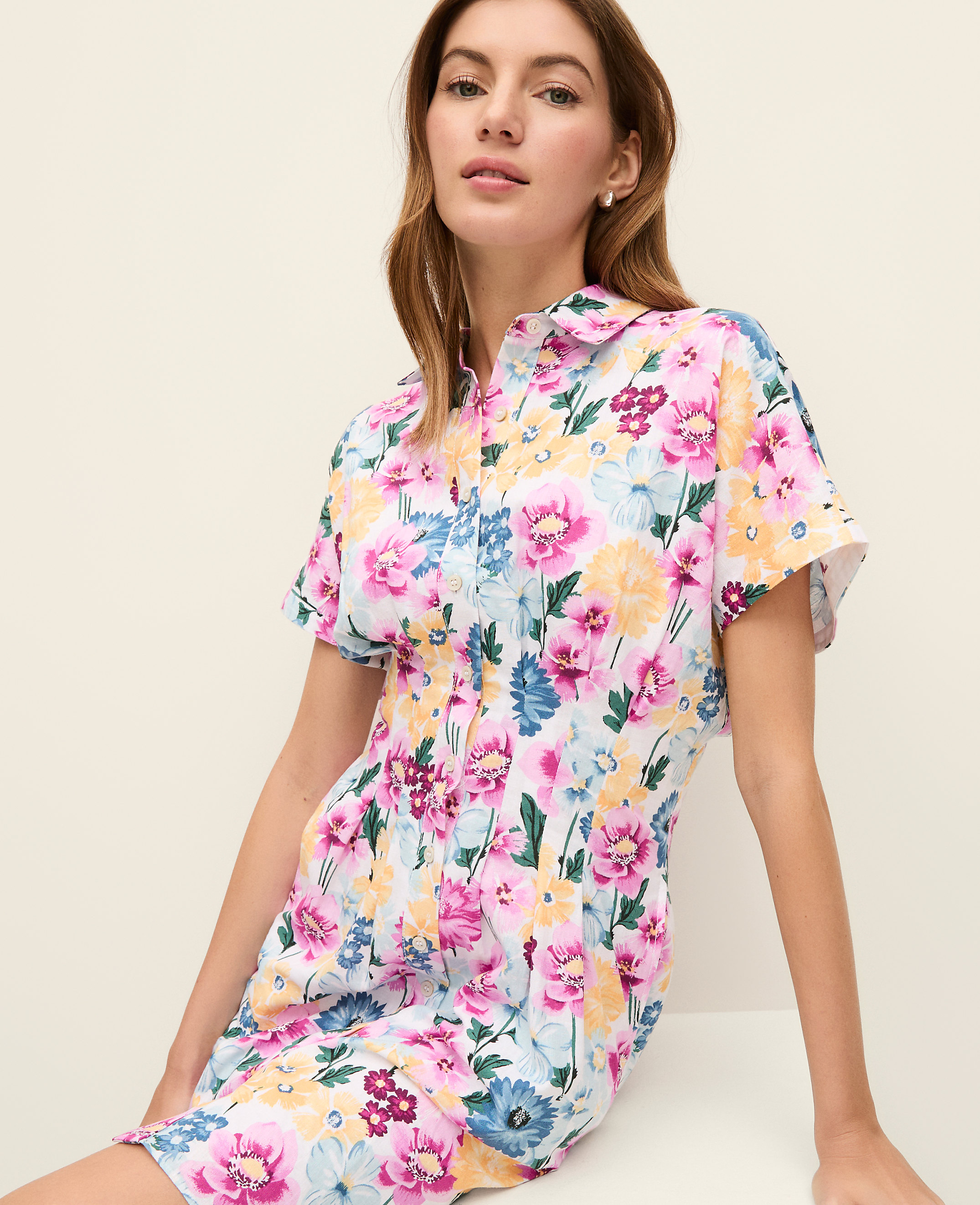 Petite Weekend Floral Linen Blend Shirtdress