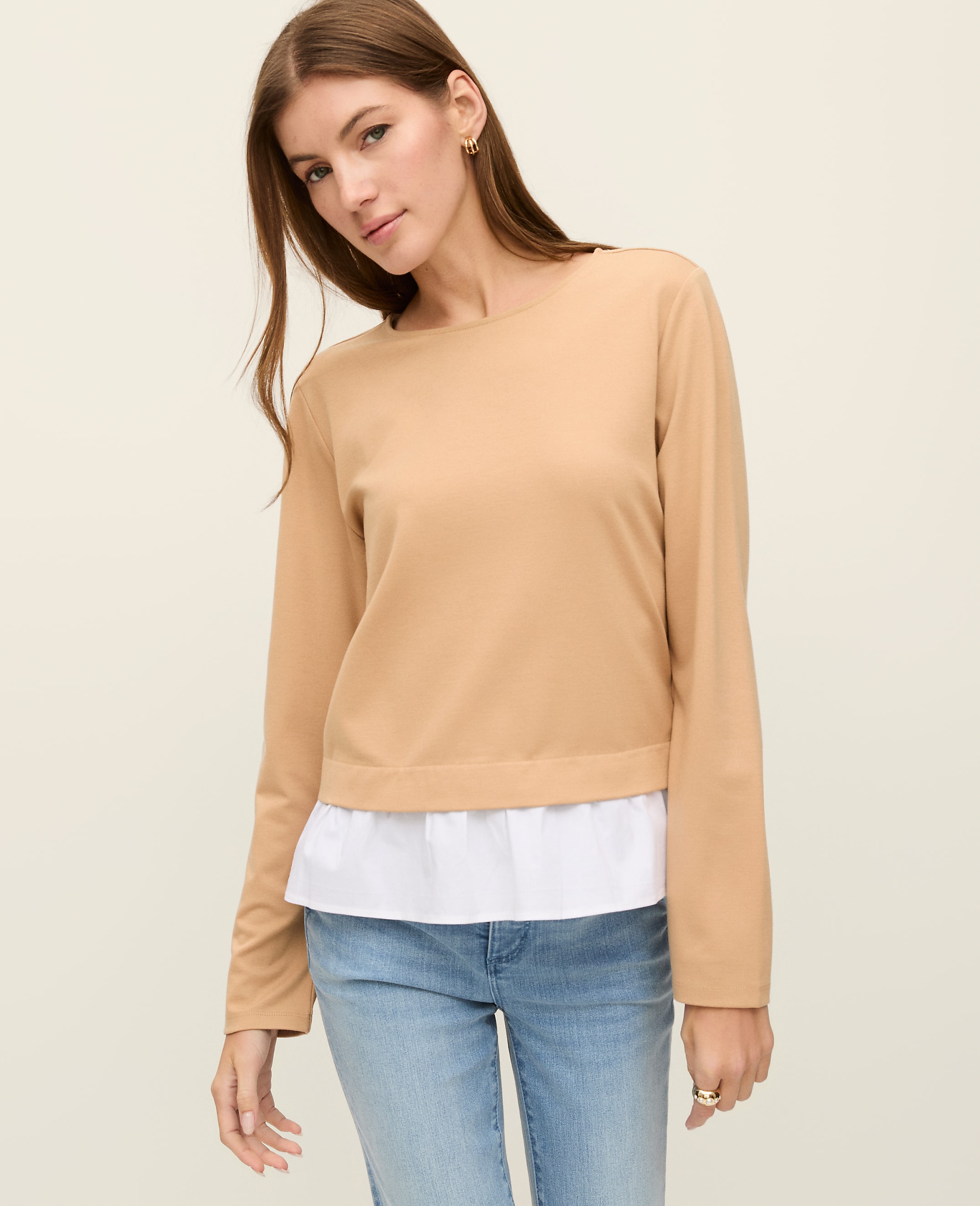 Petite Weekend Ruffle Trim Knit Top