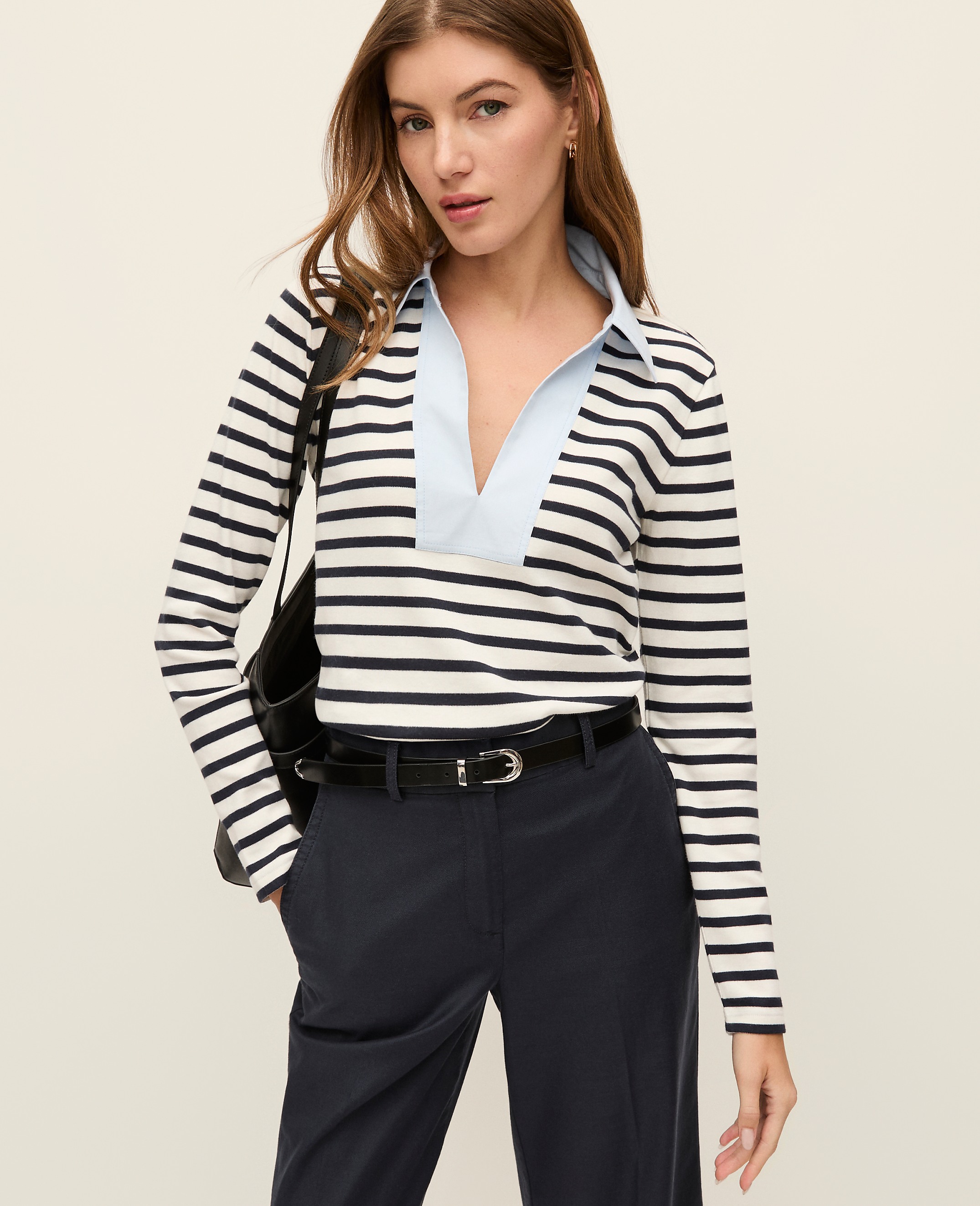 Weekend Striped Mixed Media Top