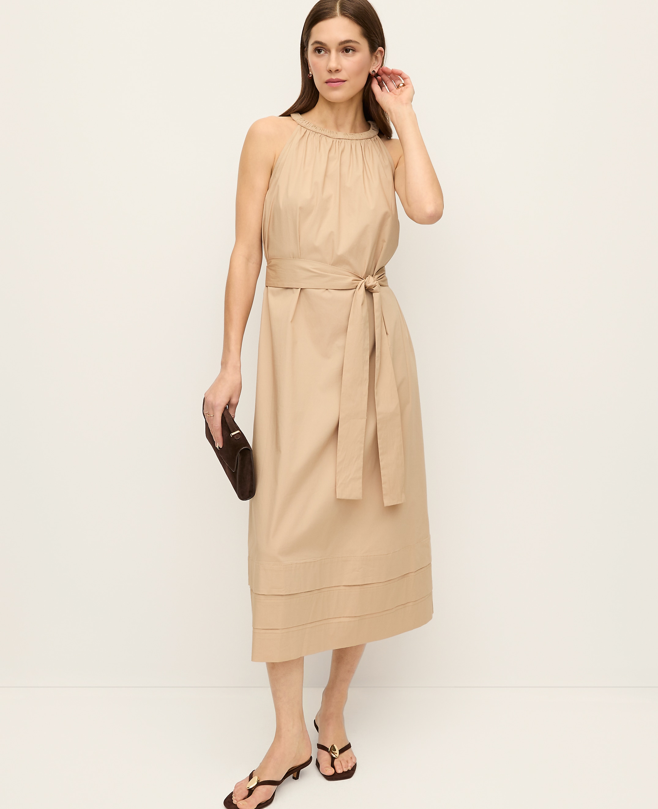Petite Halter Flare Midi Dress