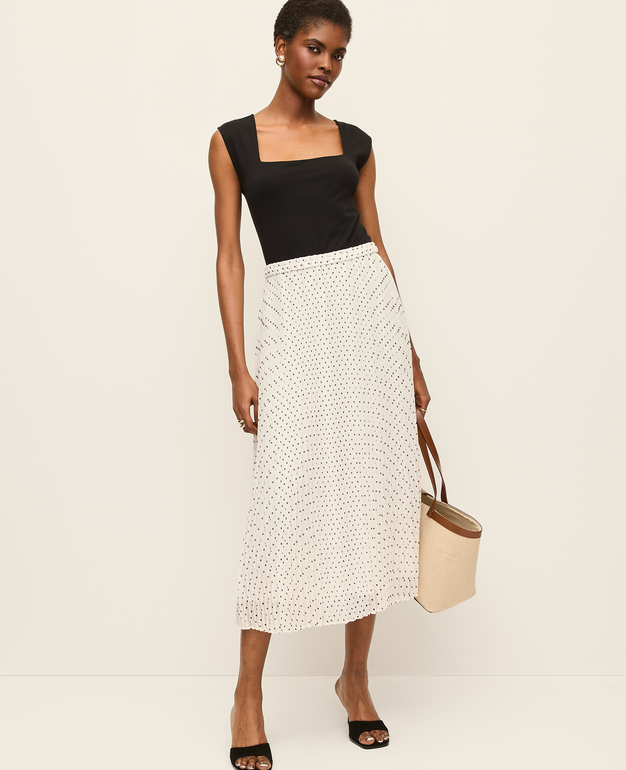 Polka Dot Chiffon Midi Skirt