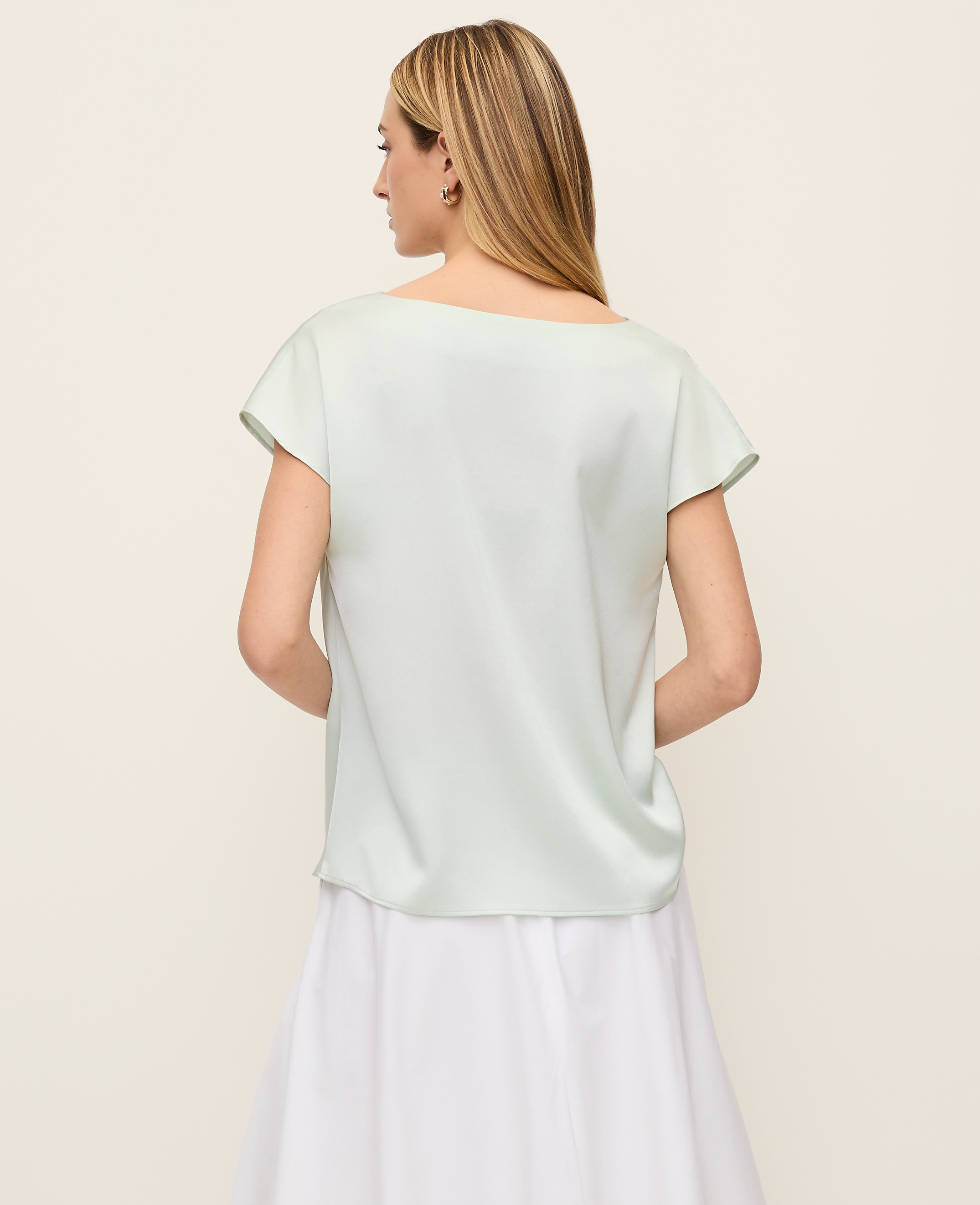 Short Sleeve Cowl Neck Top in Satin - thumbnail 3