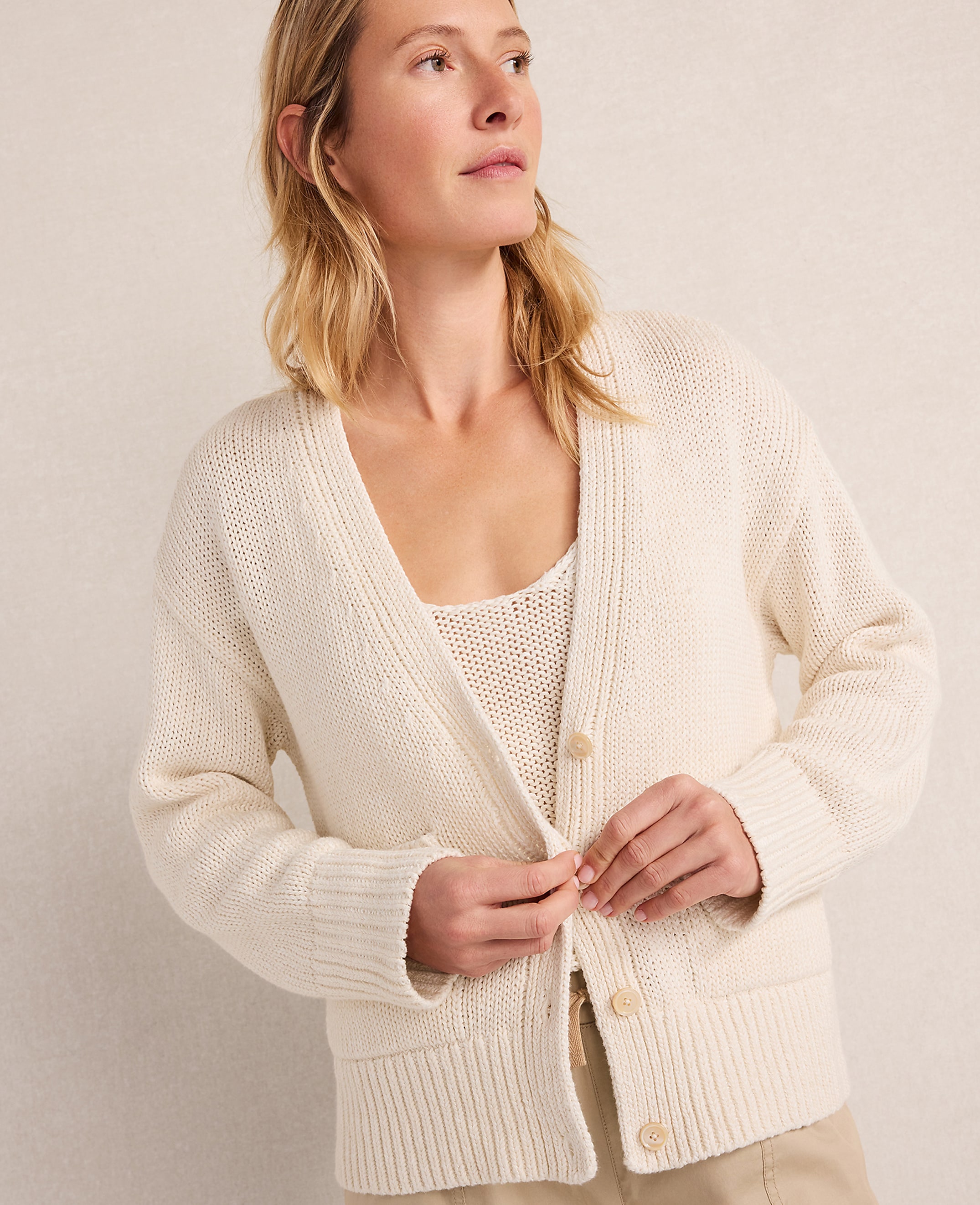 Haven Well Within Cotton Linen Plaited V-Neck Cardigan
