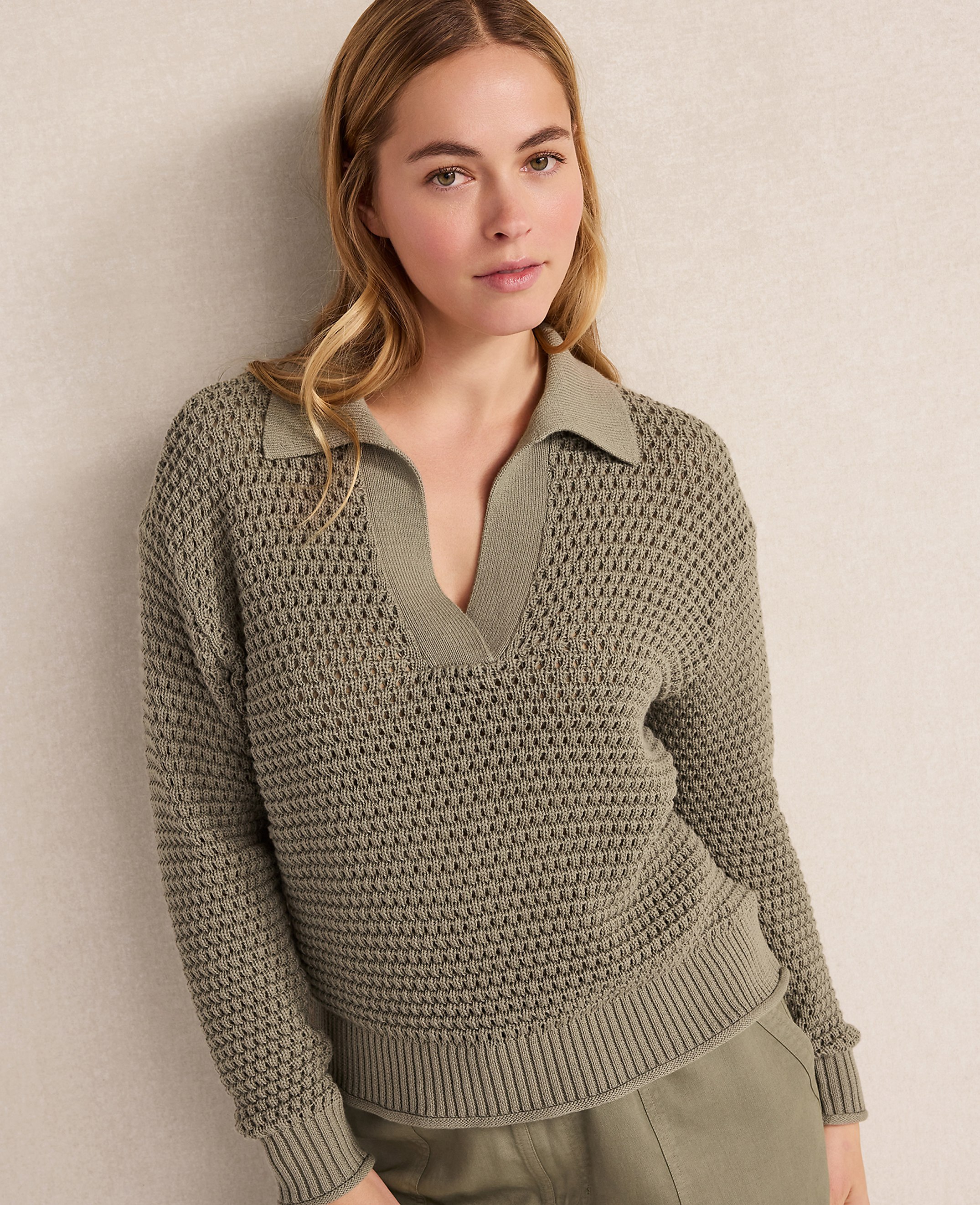Haven Well Within Cotton Wave Stitch Johnny Collar Sweater