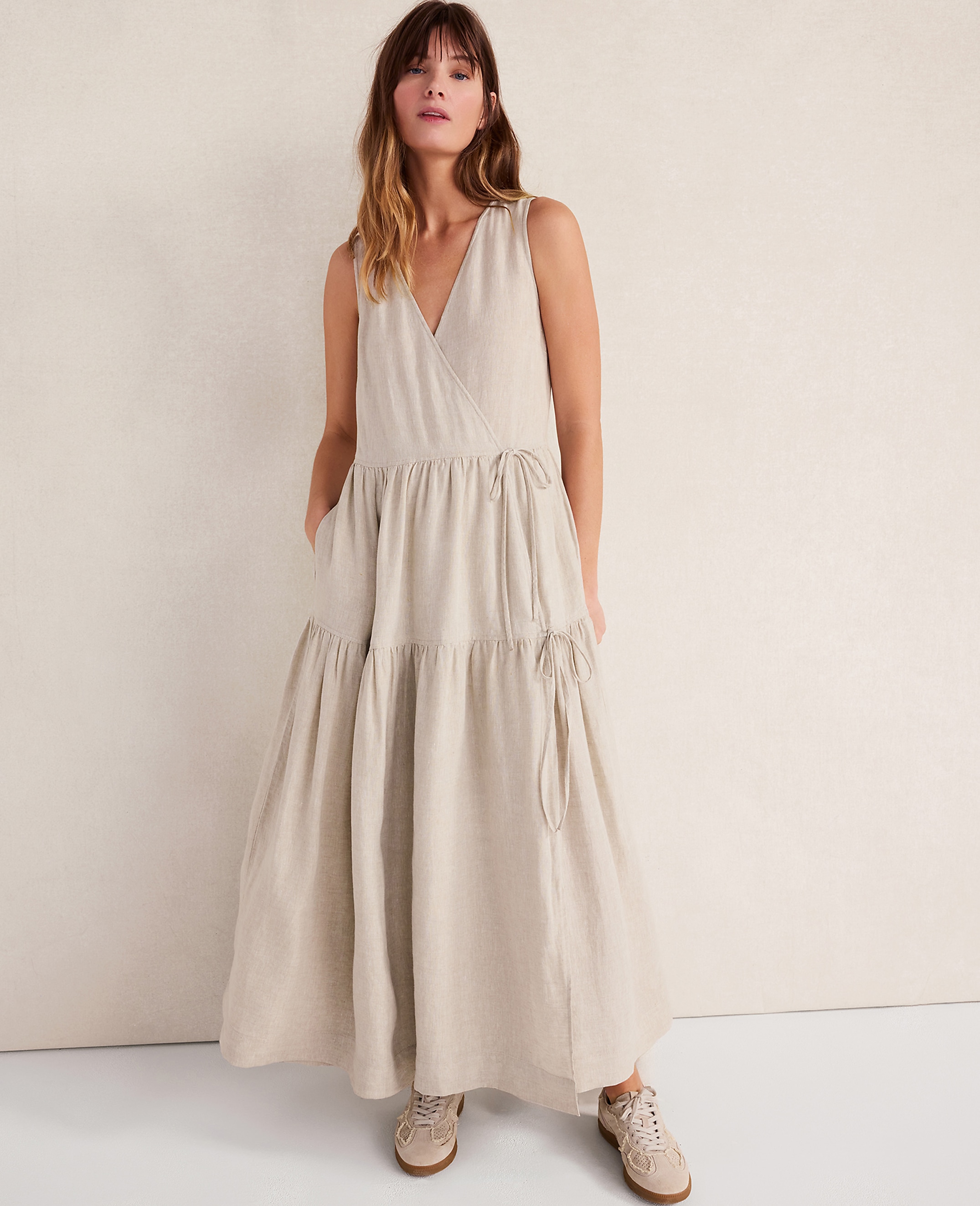 Haven Well Within Everweave Linen Tiered Wrap Dress