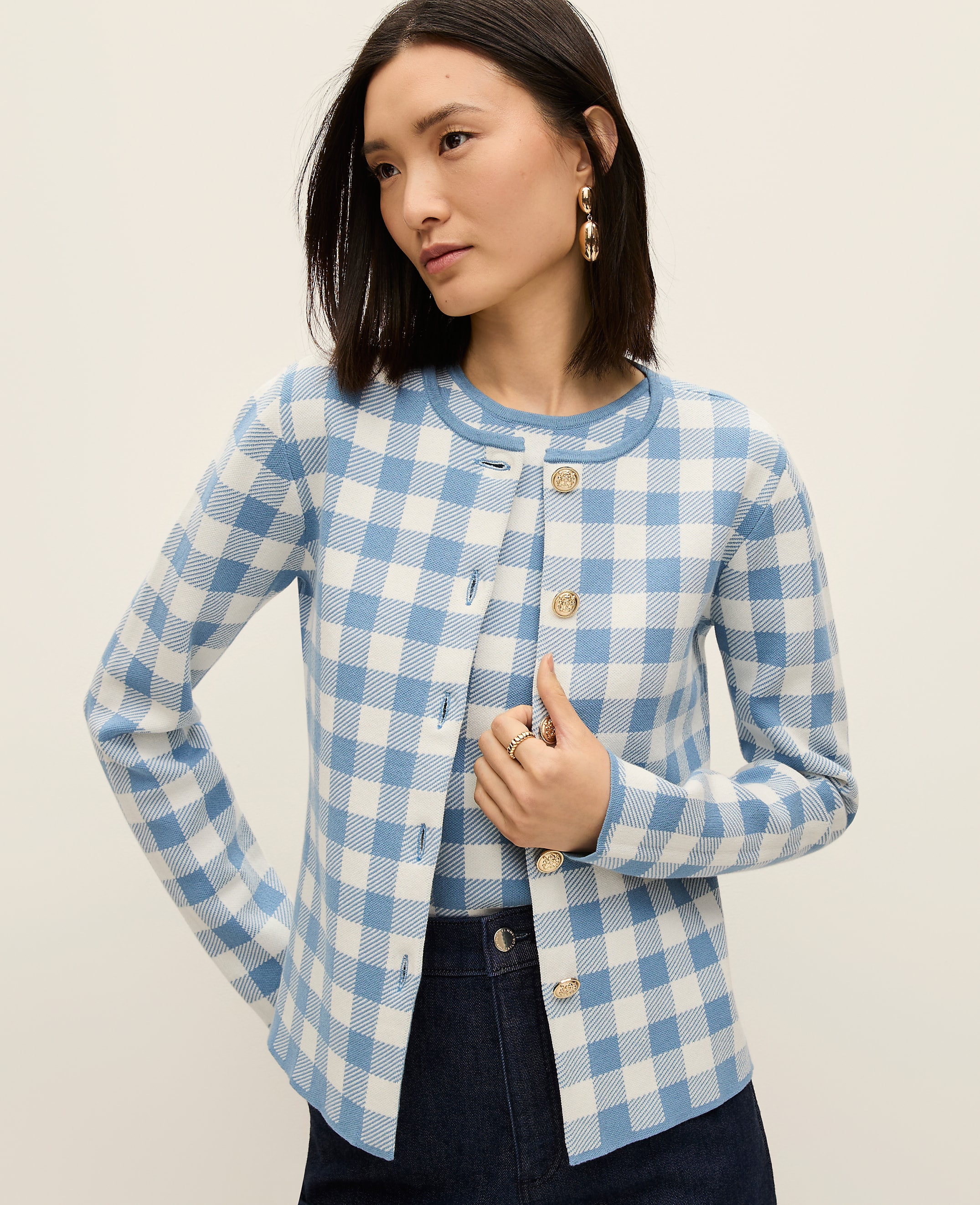 Gingham Jacquard Sweater Jacket