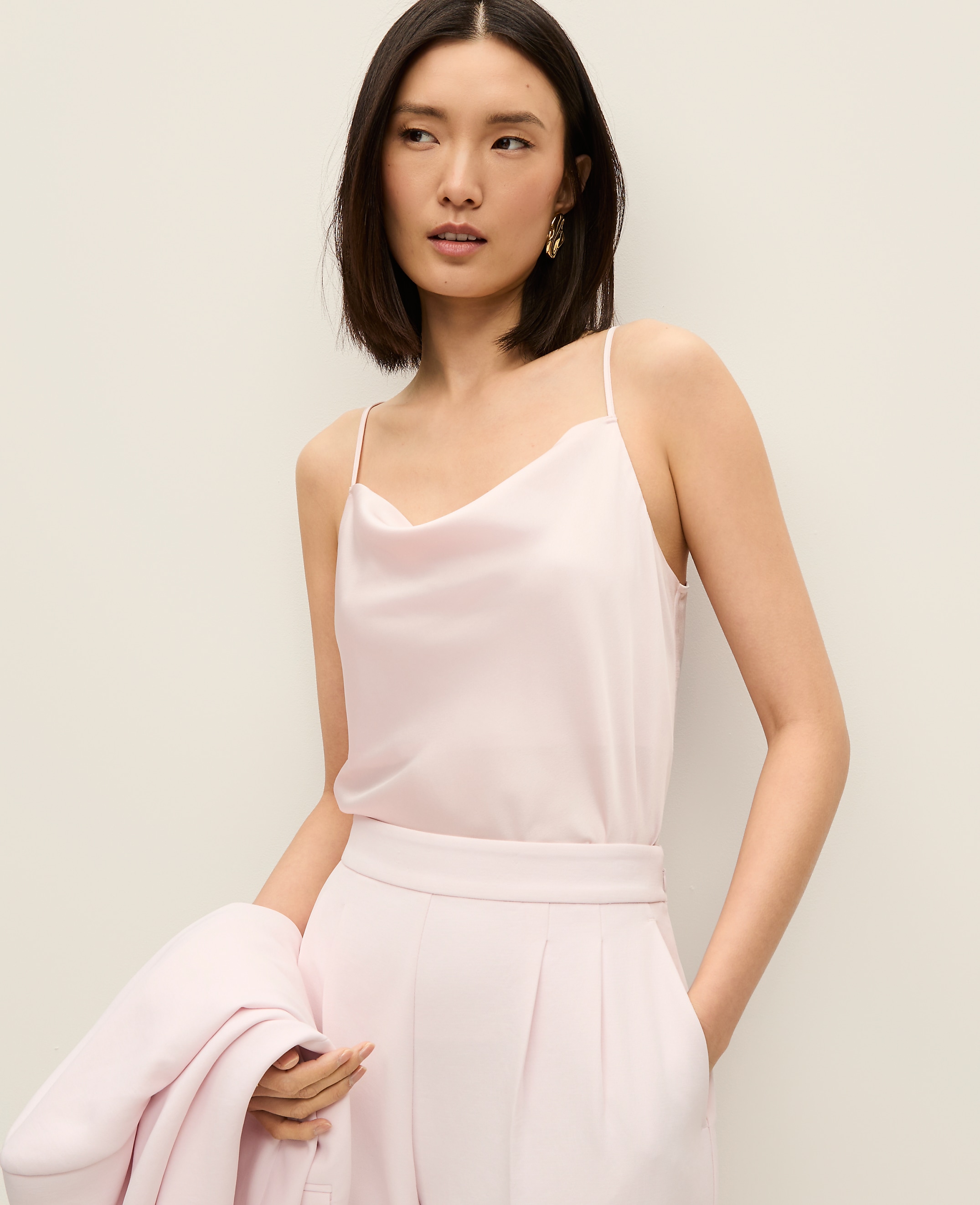 Satin Cowl Neck Tank Top