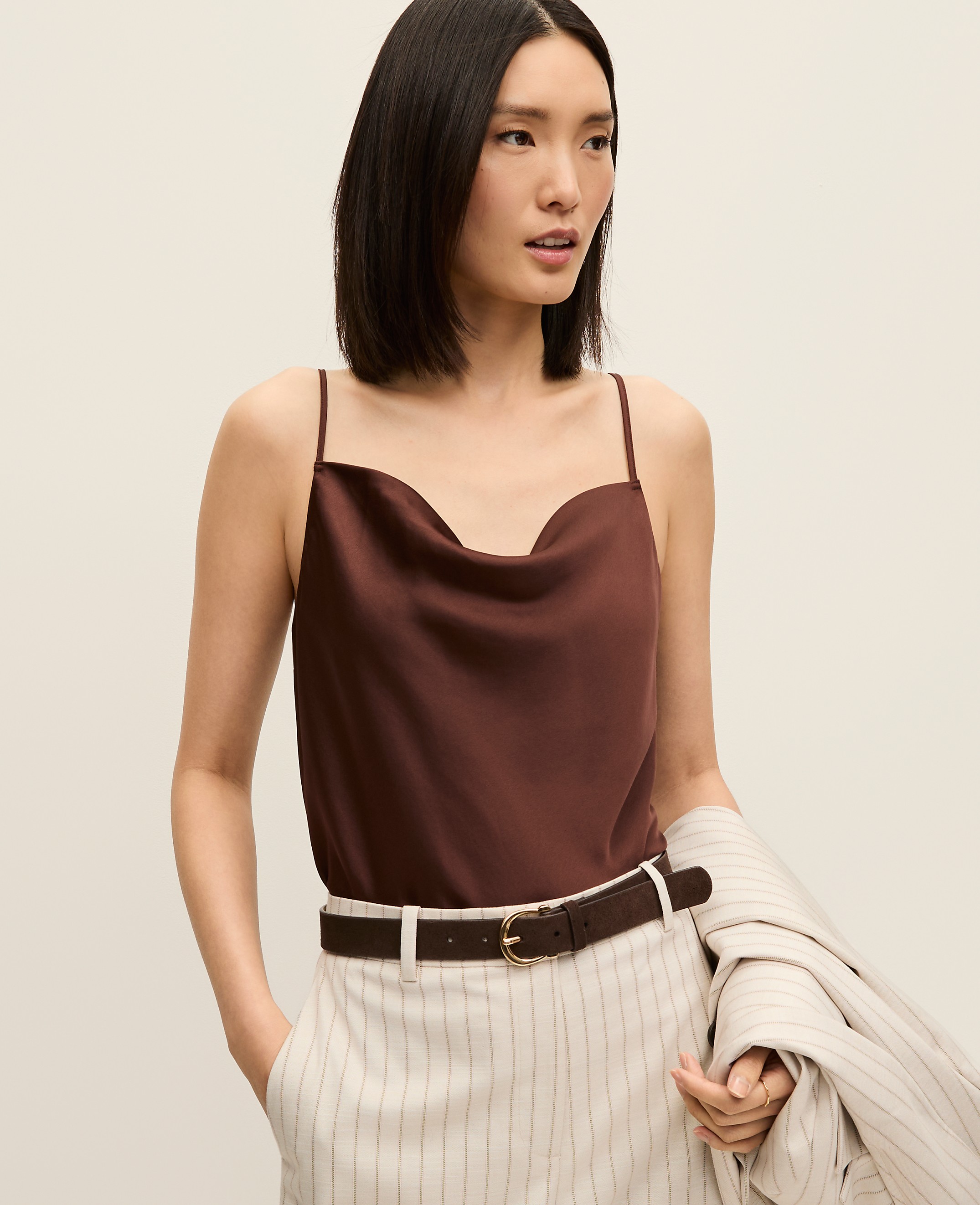 Satin Cowl Neck Tank Top