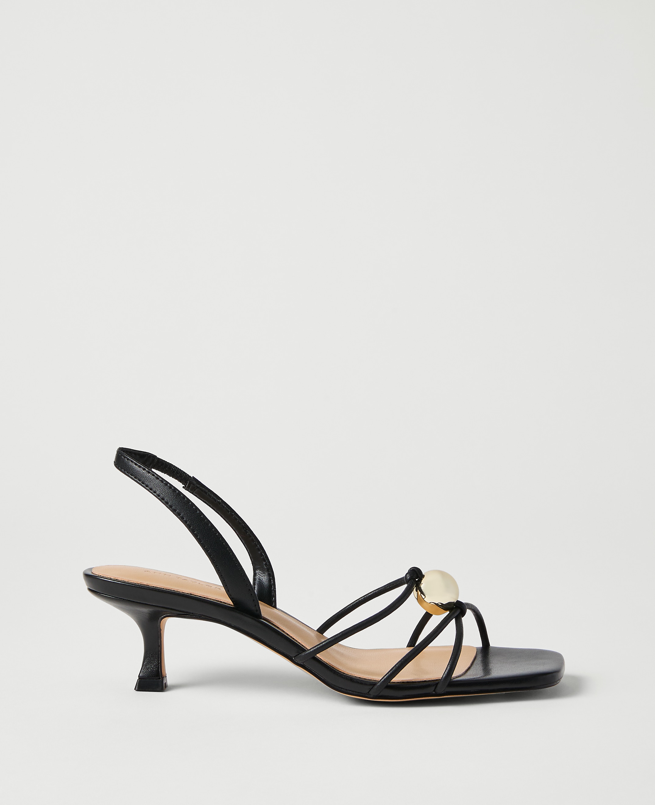 Leather Embellished Kitten Heel Sandal