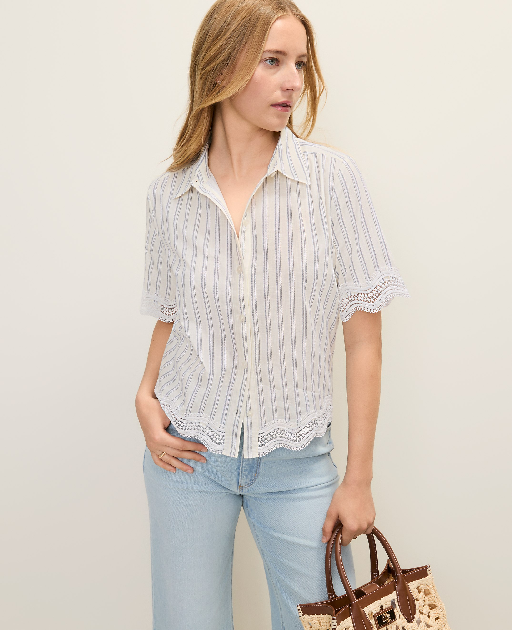 Petite Weekend Embroidered Striped Shirt