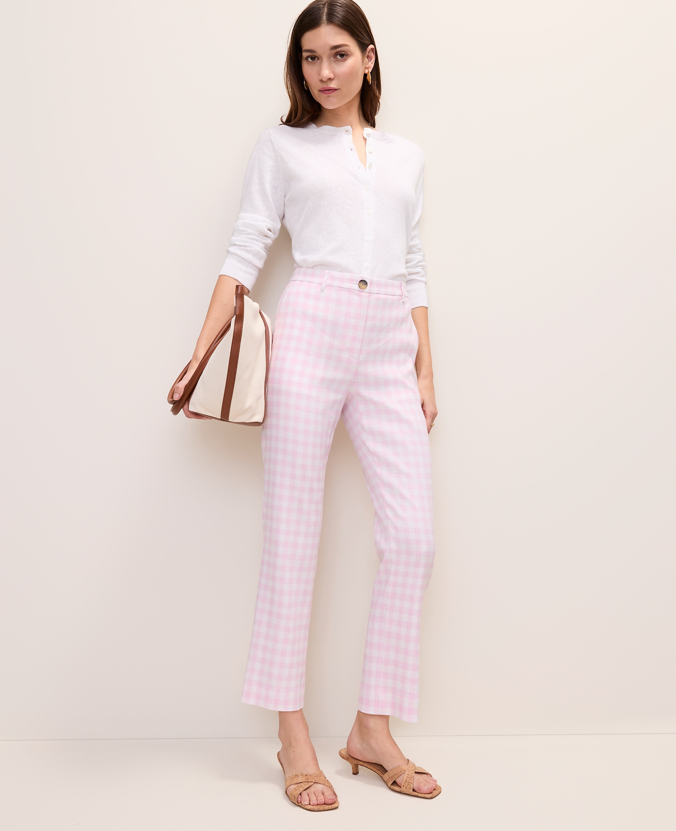 The Tall Slim Crop Pant in Gingham Linen Blend