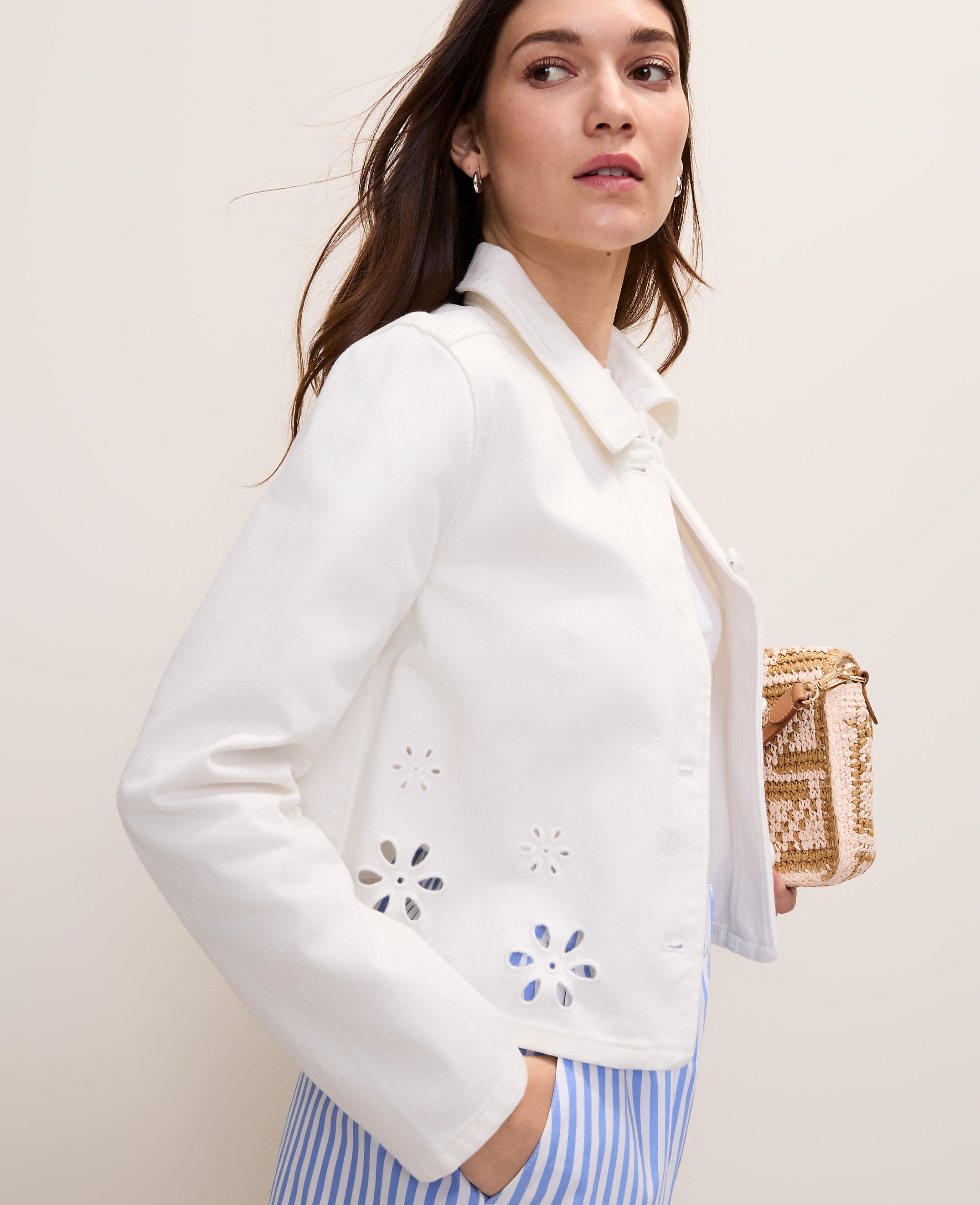 Weekend Eyelet Cropped Denim Jacket