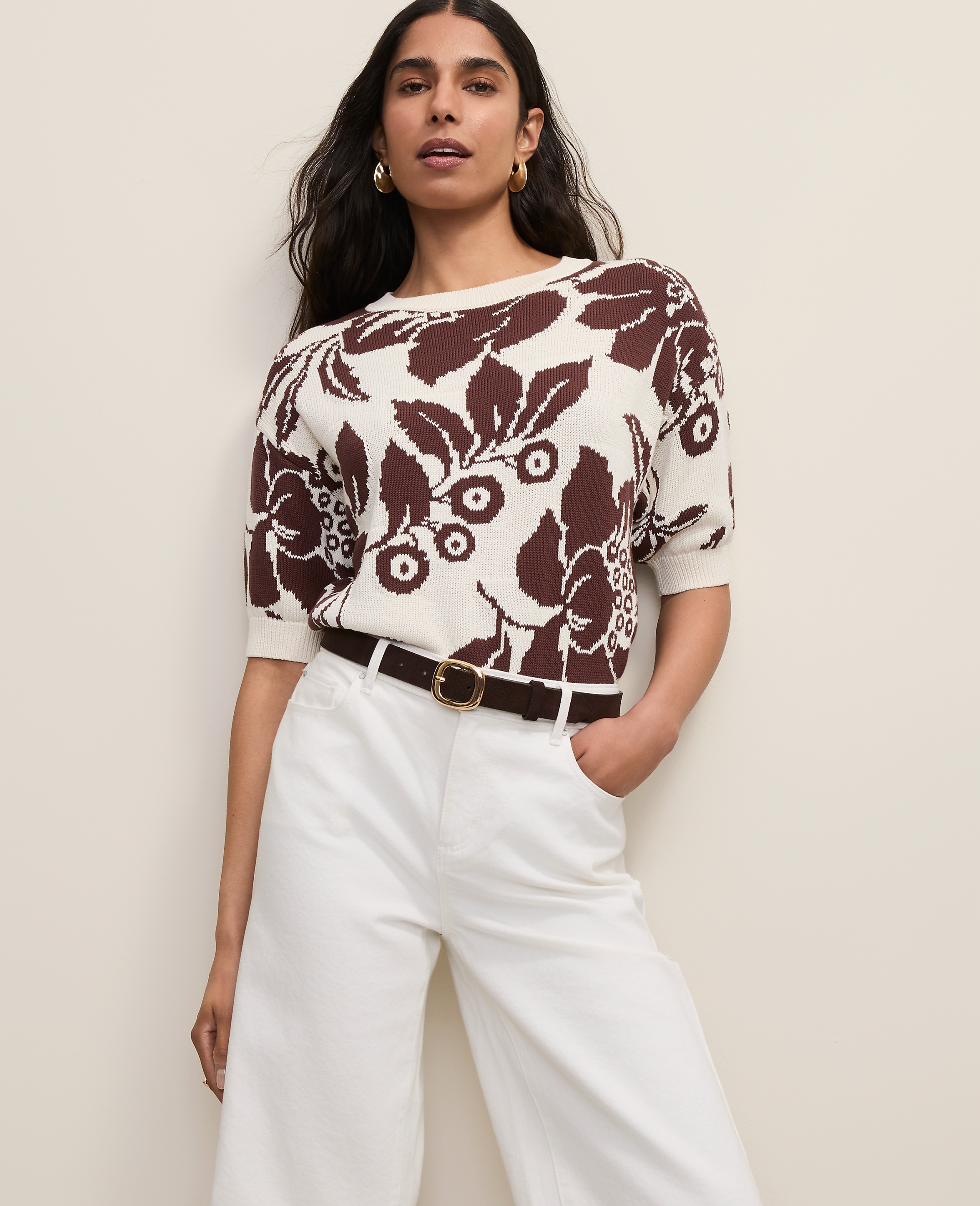 Petite Floral Jacquard Sweater Tee