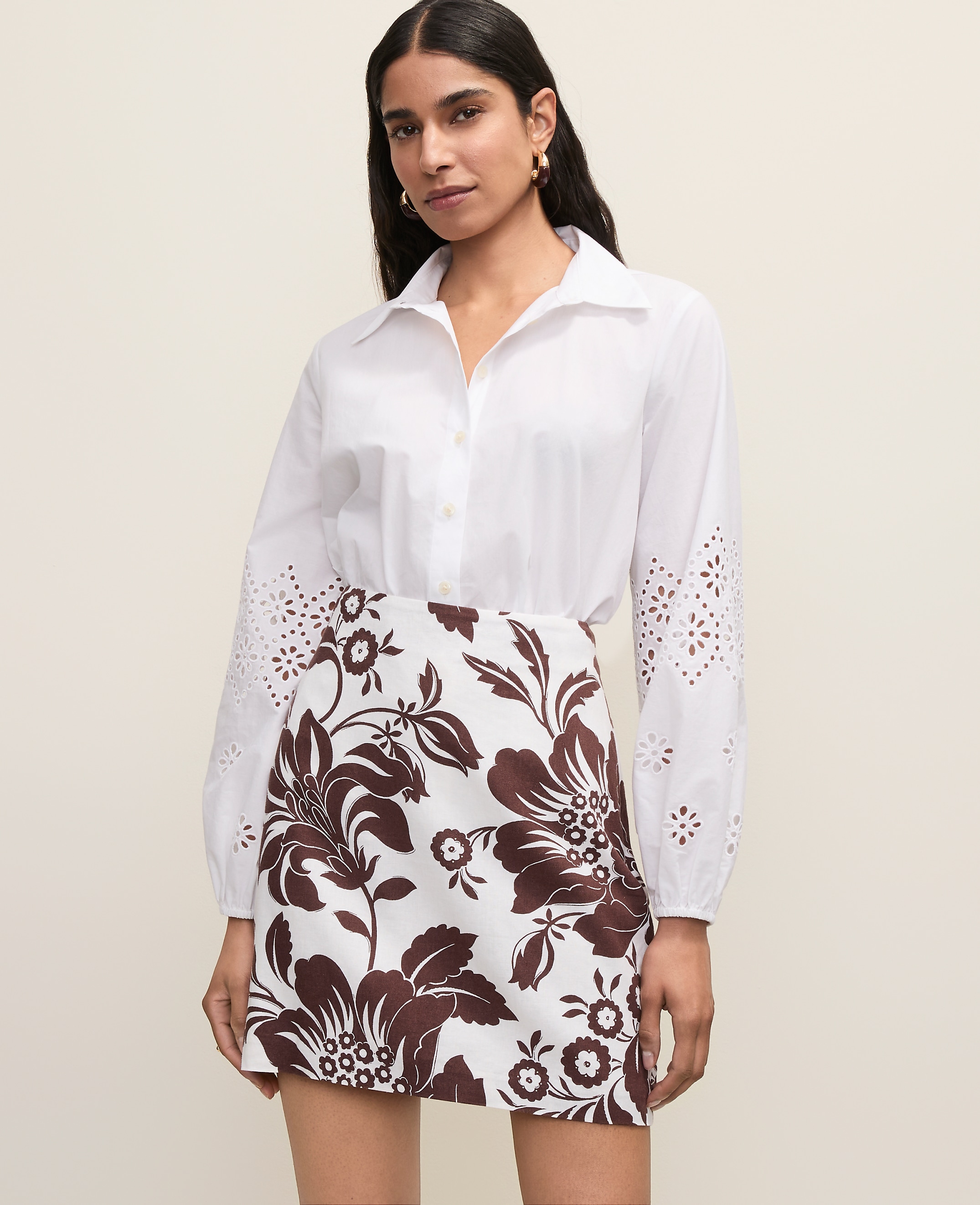 Floral A-Line Skirt in Linen Blend