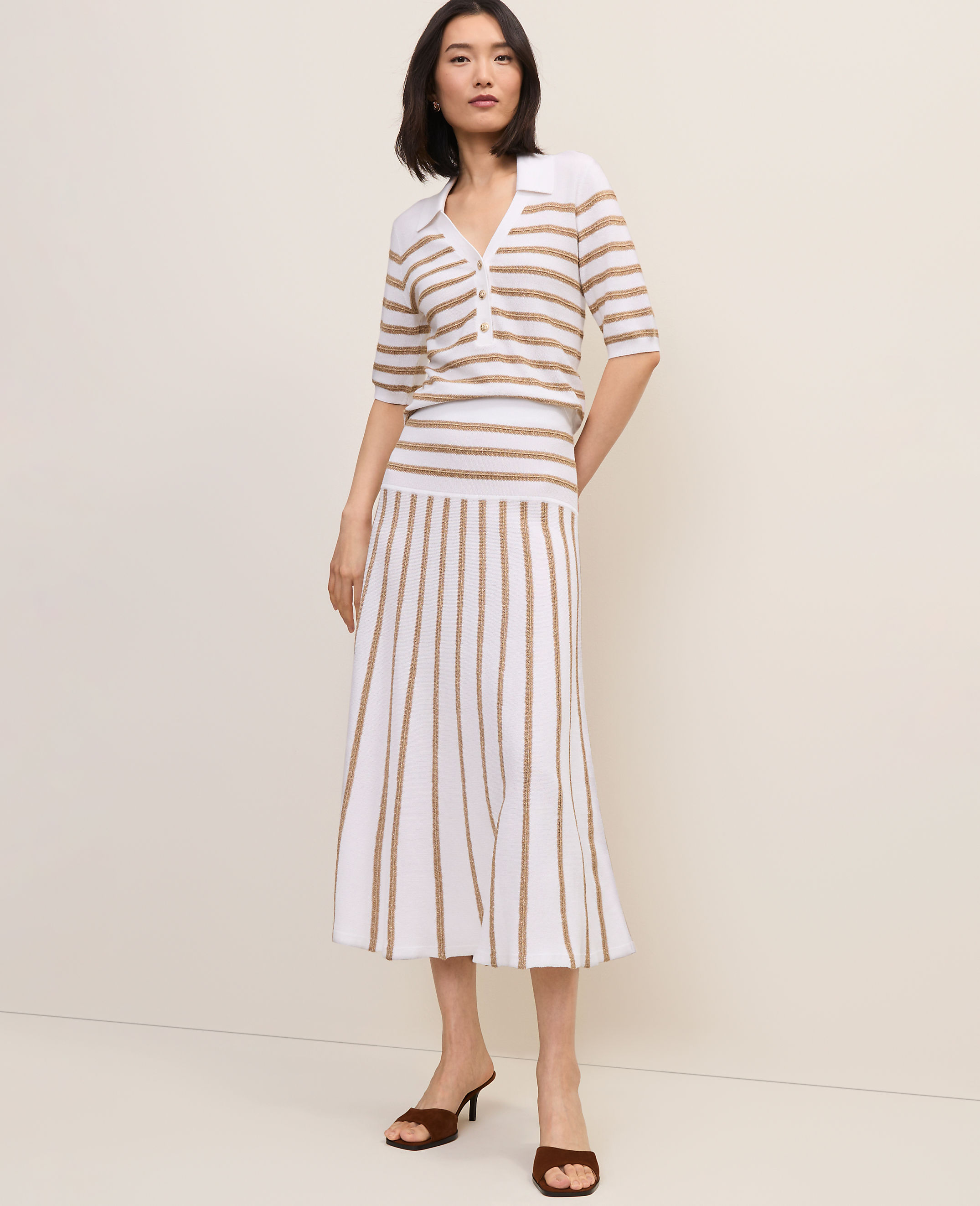 Petite Striped A-Line Sweater Midi Skirt