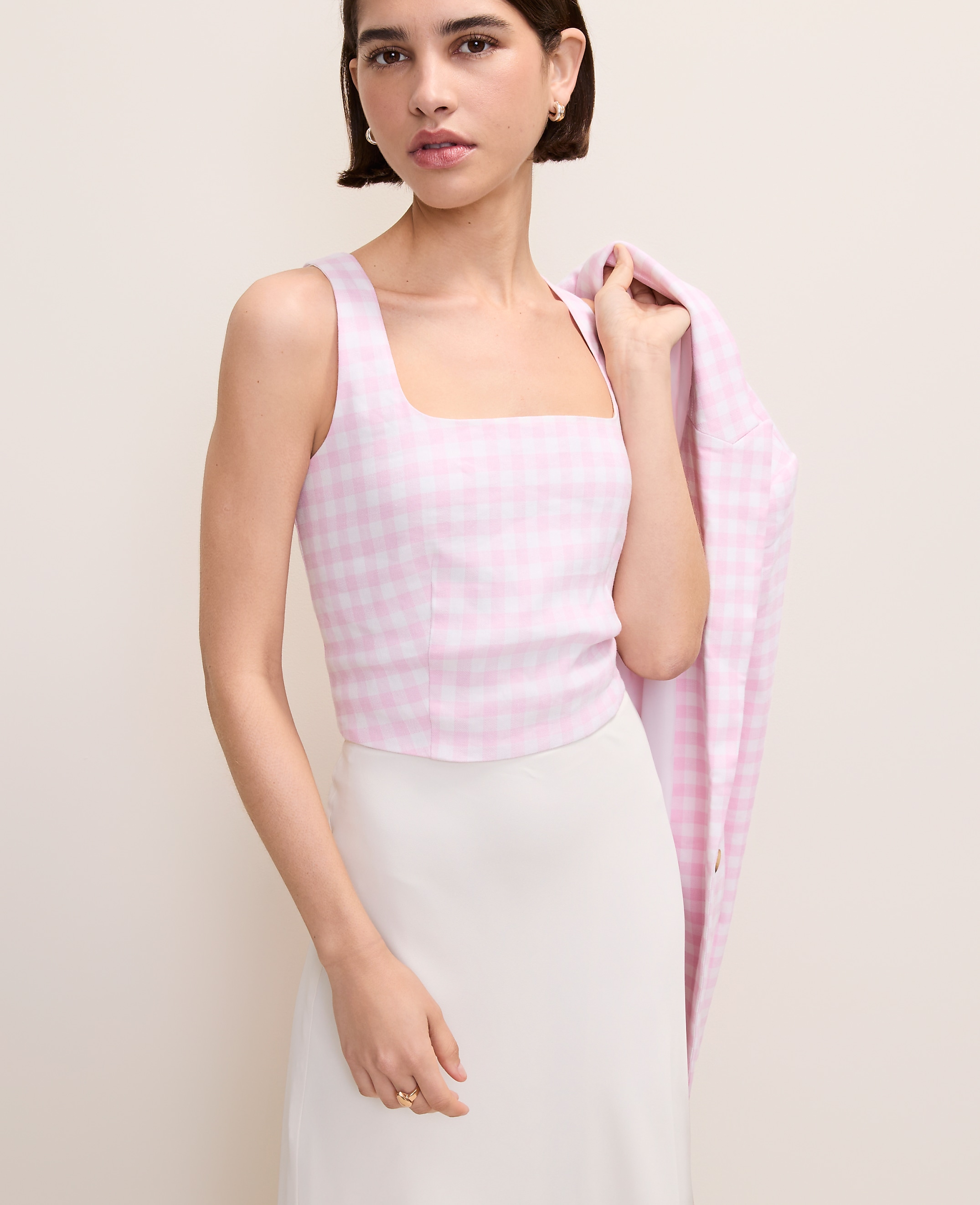 Gingham Linen Blend Tank Top