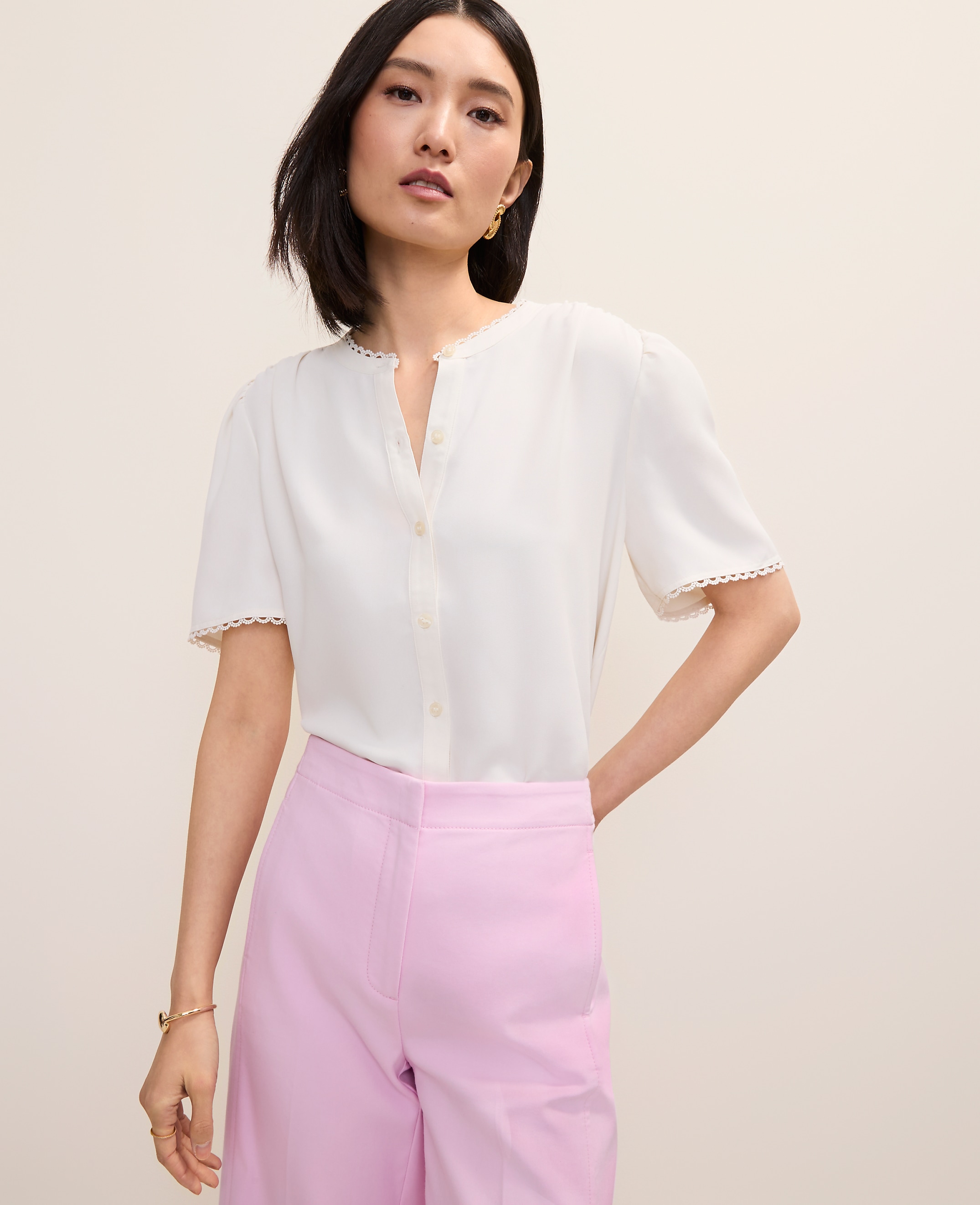 Petite Lace Trim Top
