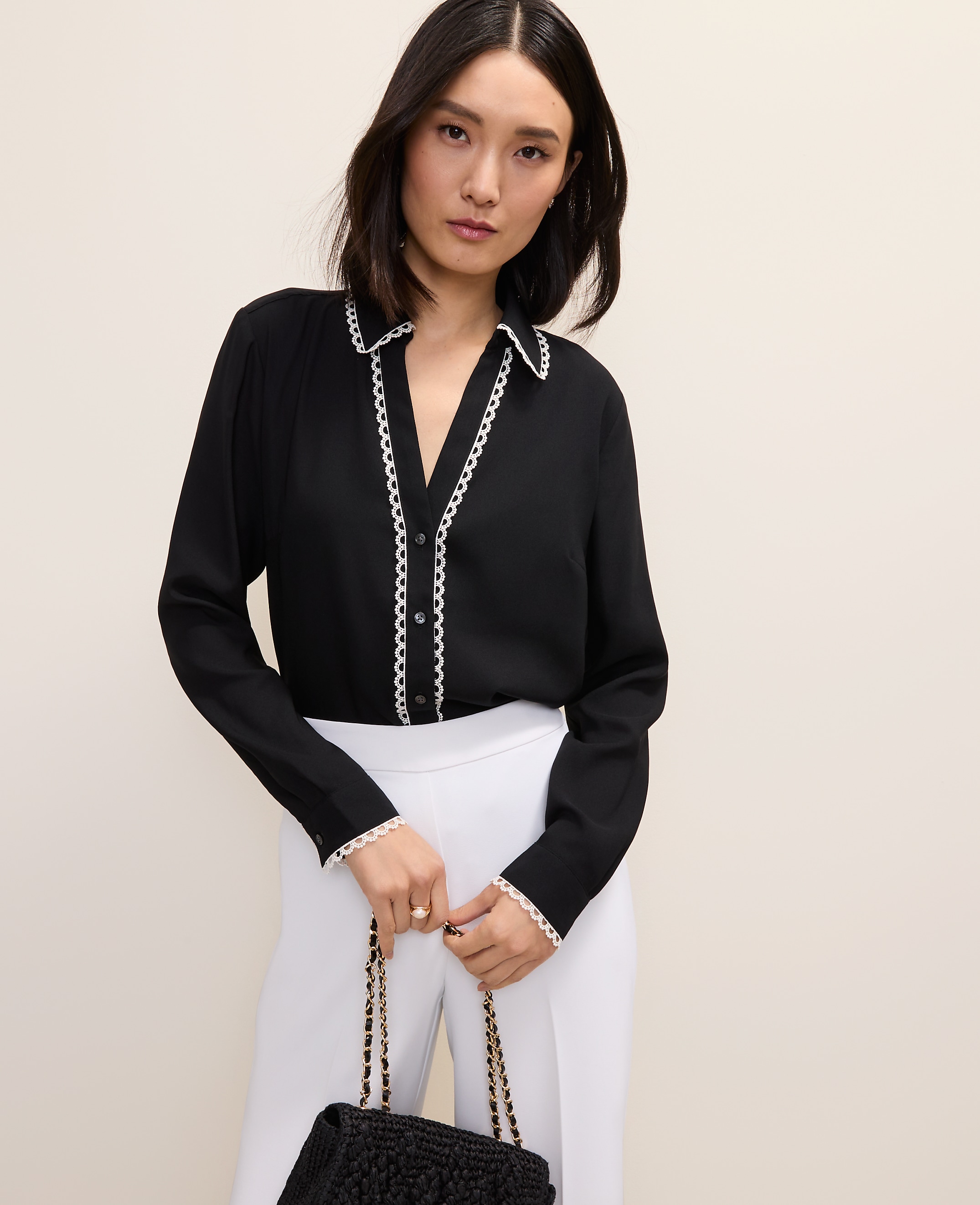Embroidered Satin Essential Shirt