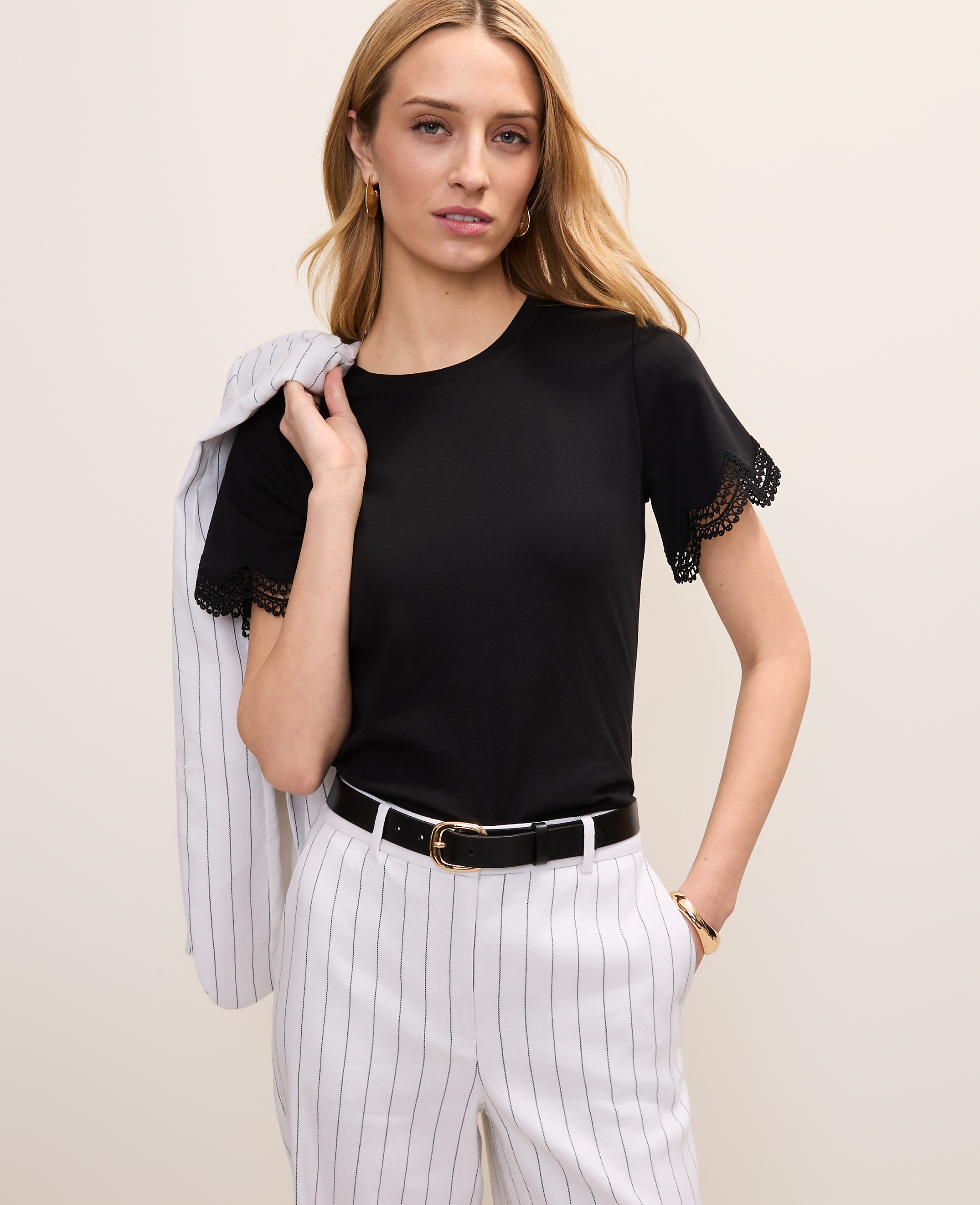 Lace Trim Sleeve Knit Tee