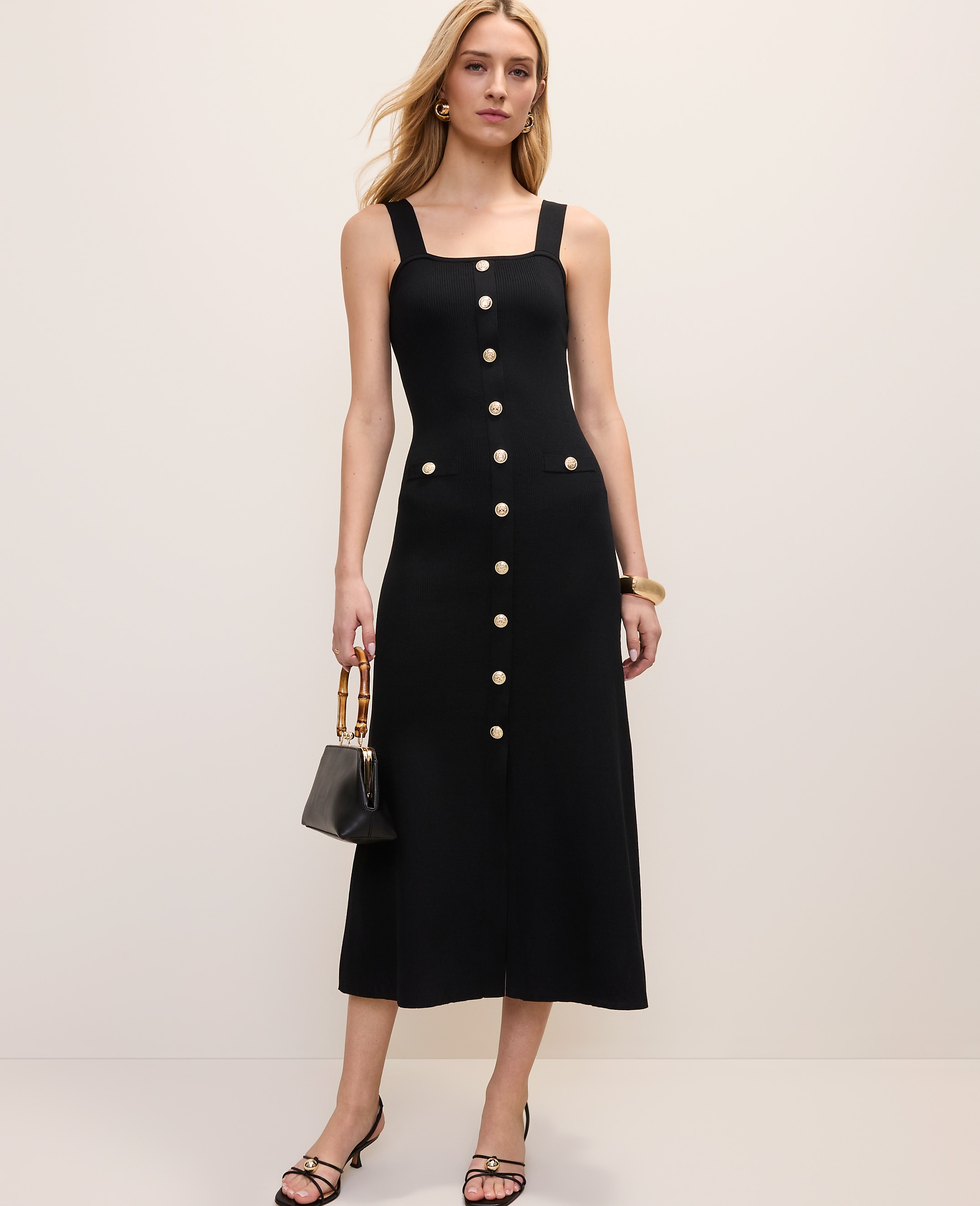 Petite Ribbed Button Sweater Dress