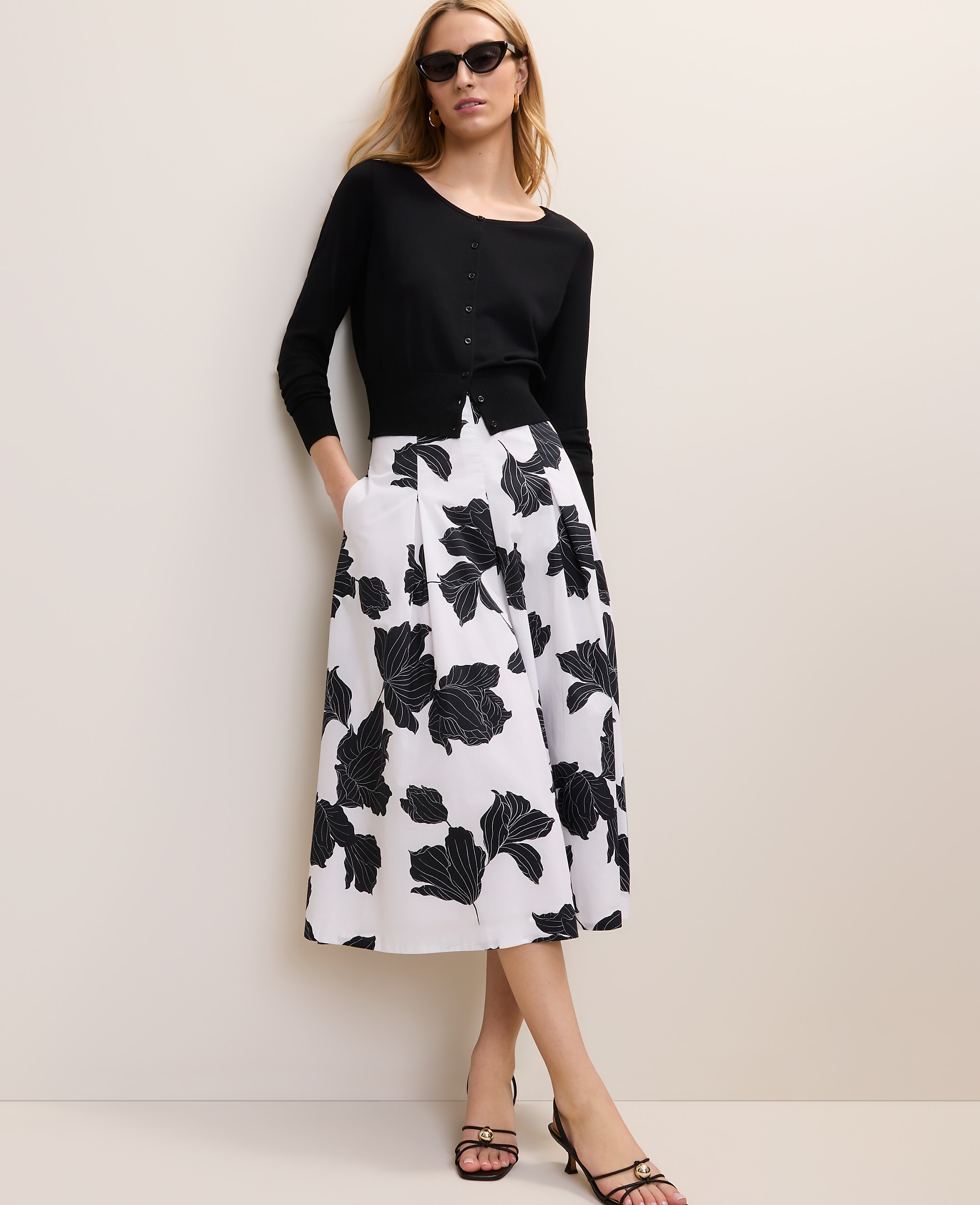 Floral Pleated Midi Skirt