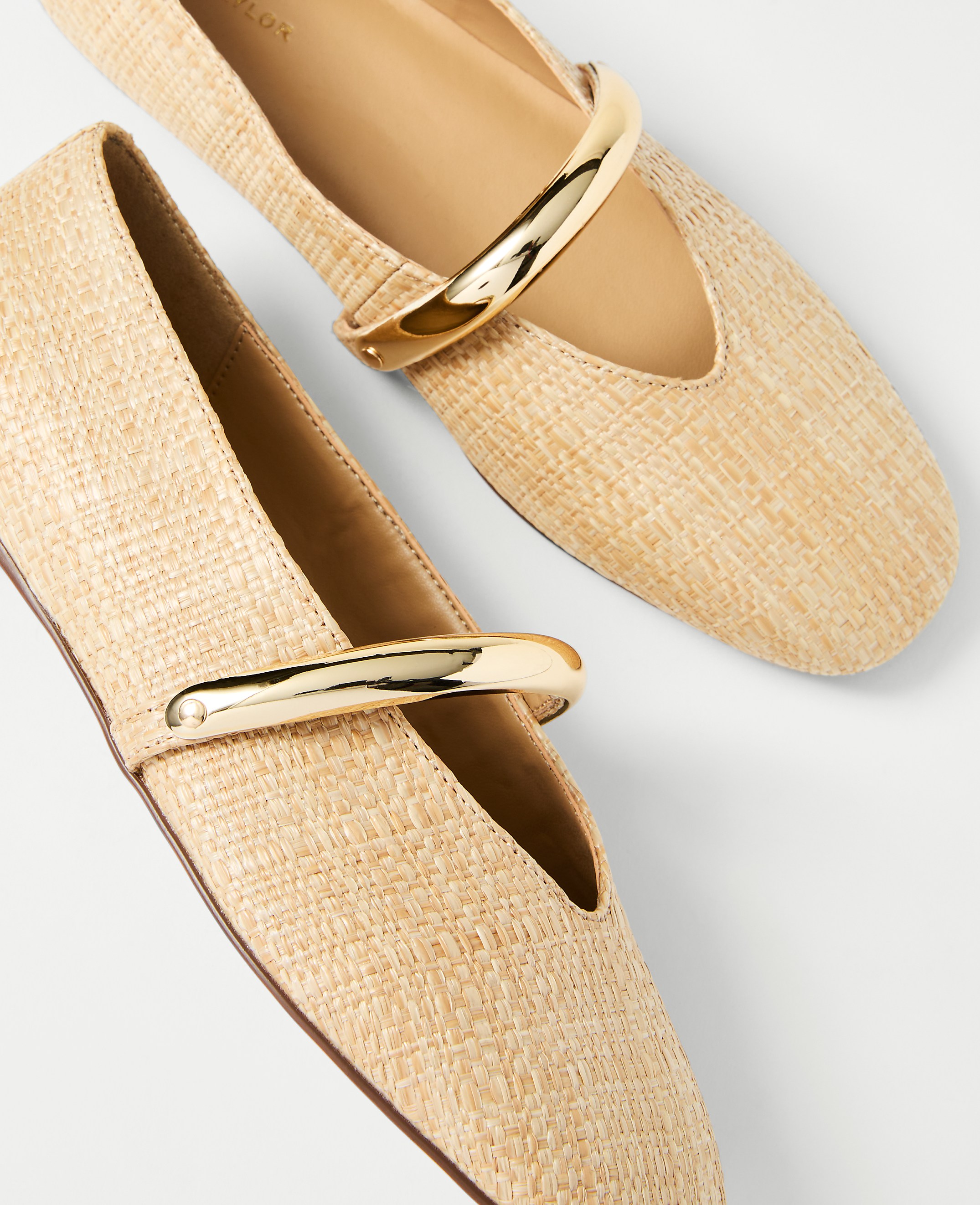 Straw Hardware Embellished Mary Jane Flat