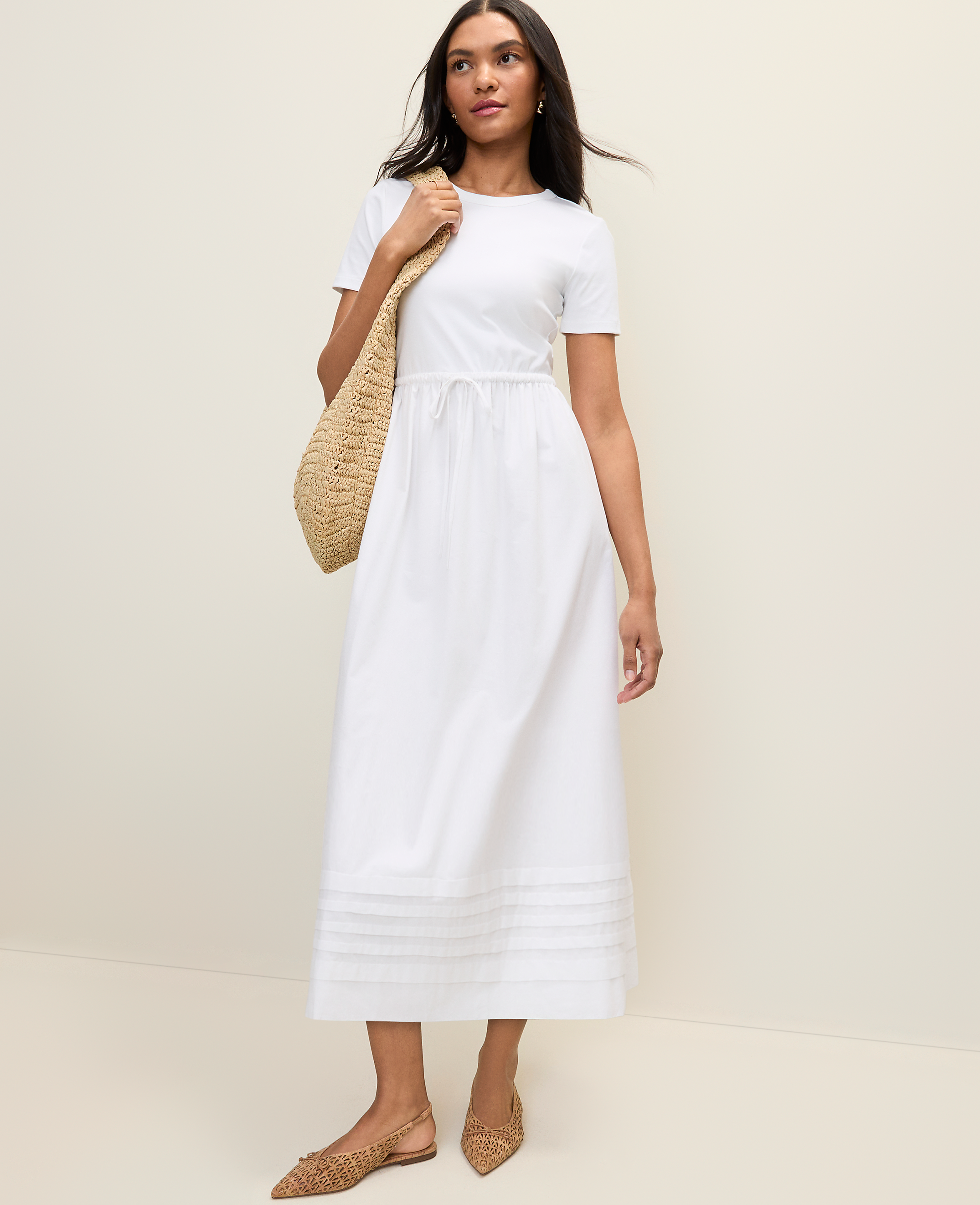 Weekend Mixed Media Crew Neck Midi Dress