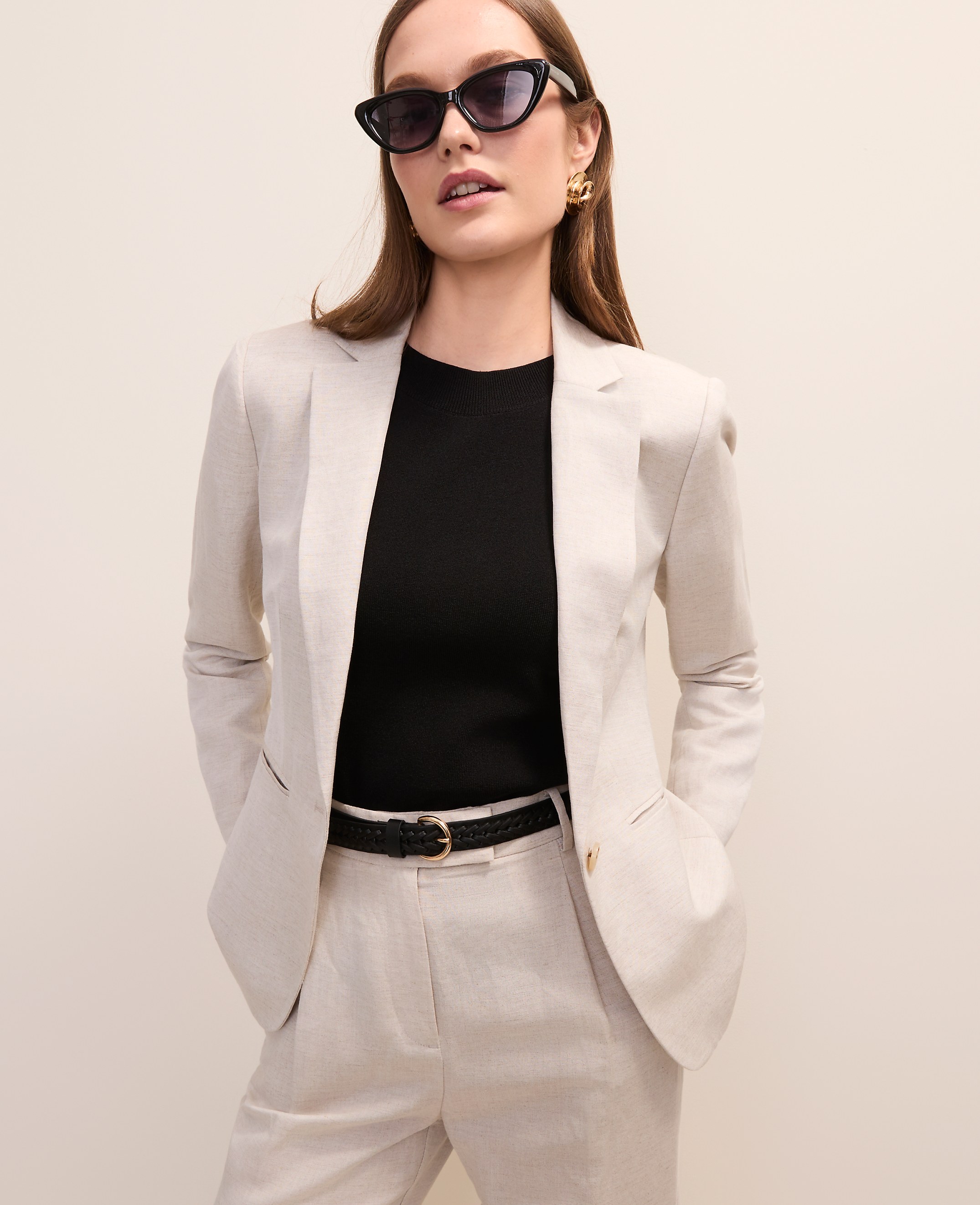 The Petite Hutton Blazer in Linen Blend