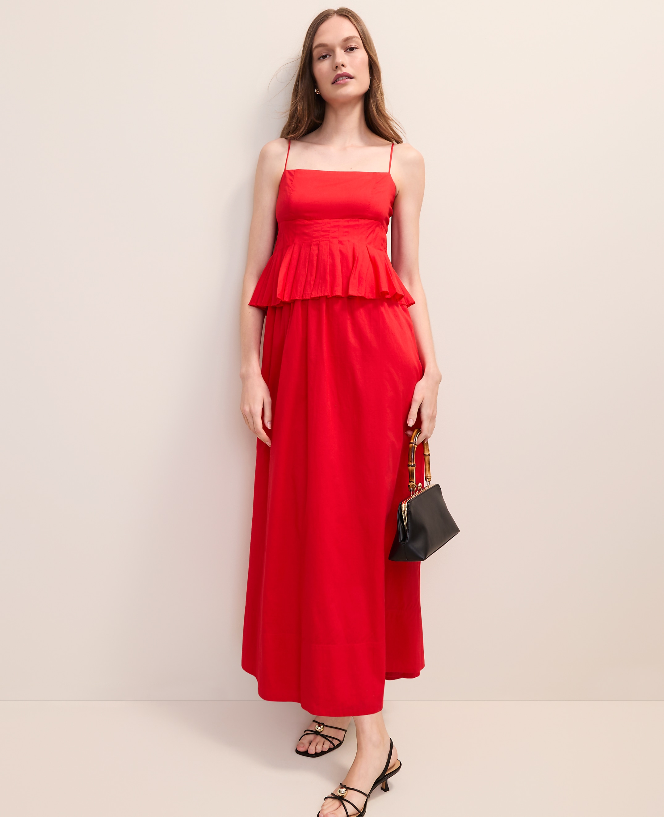 Petite Pleated Peplum Midi Dress