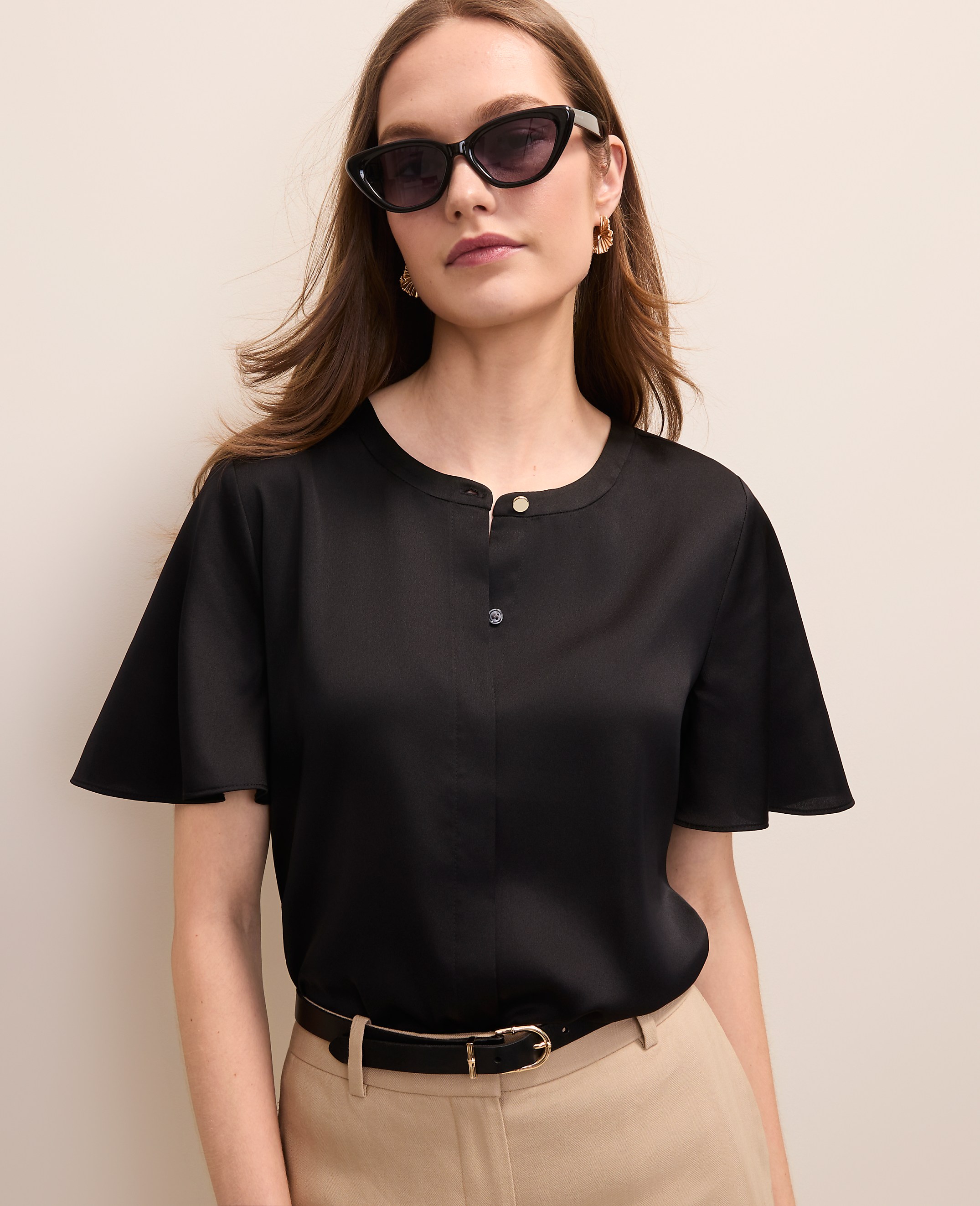 Flutter Sleeve Top in Satin