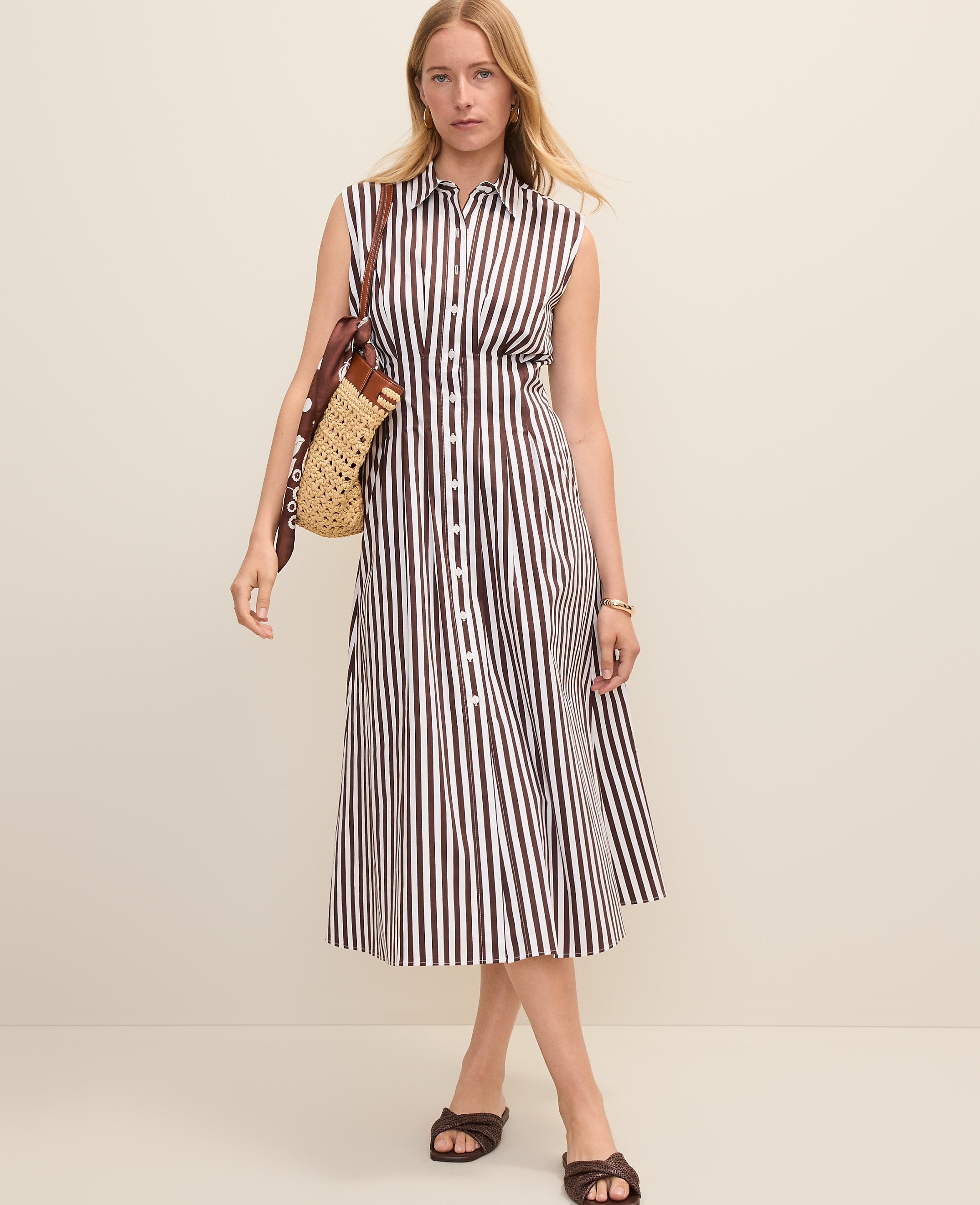 Weekend Striped Pleated Midi Shirtdress