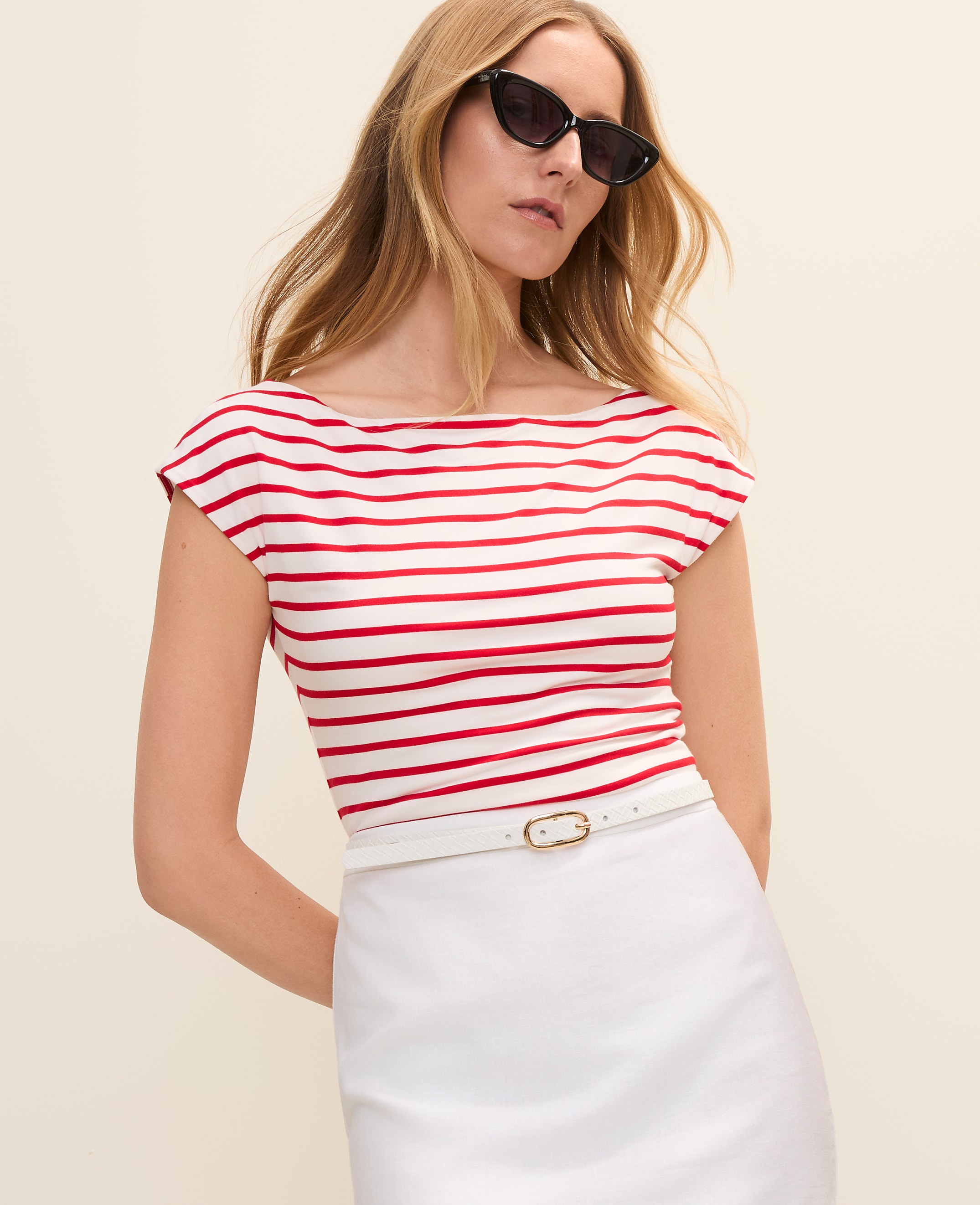 Petite Striped Boatneck Top