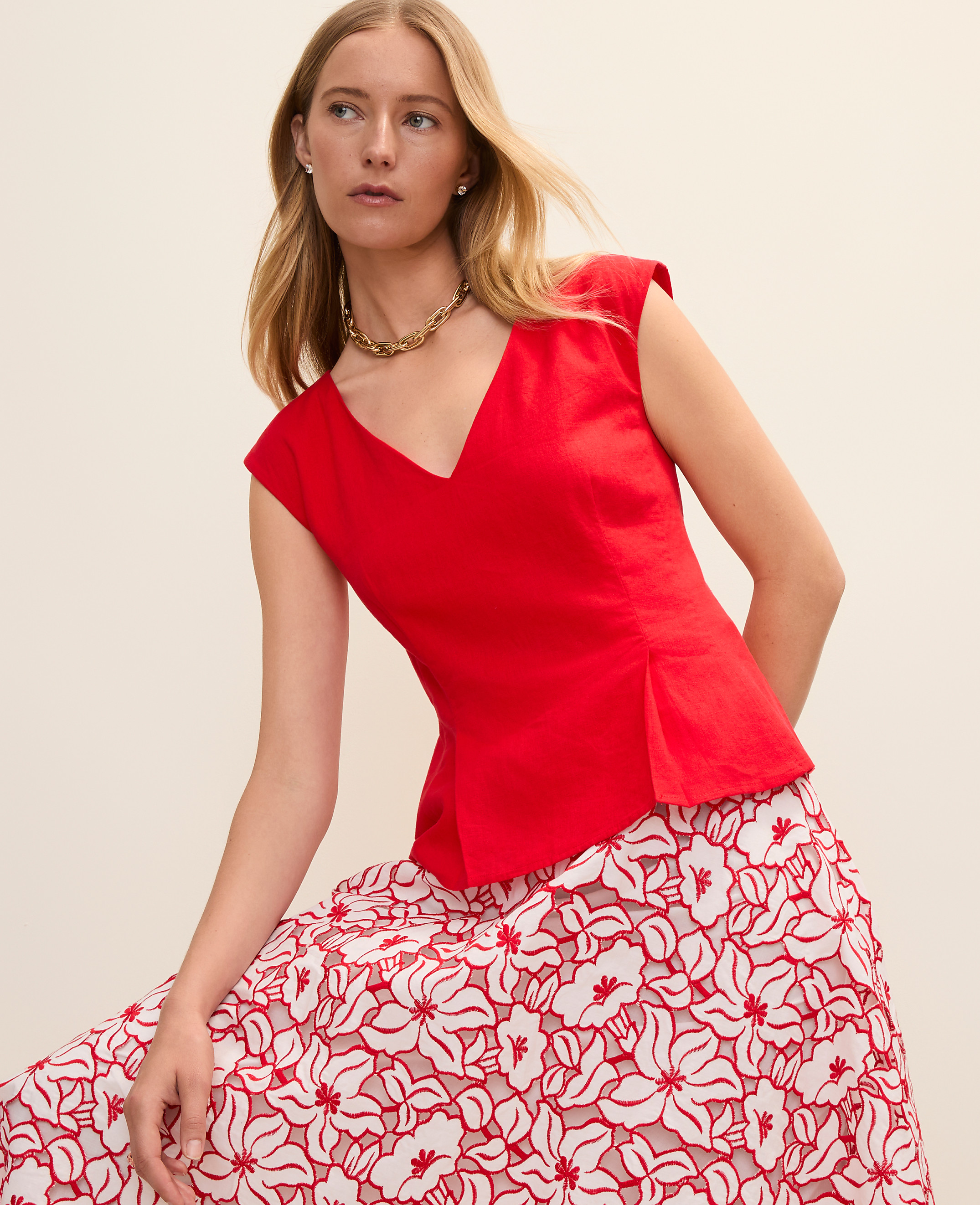 Peplum Top in Linen Blend