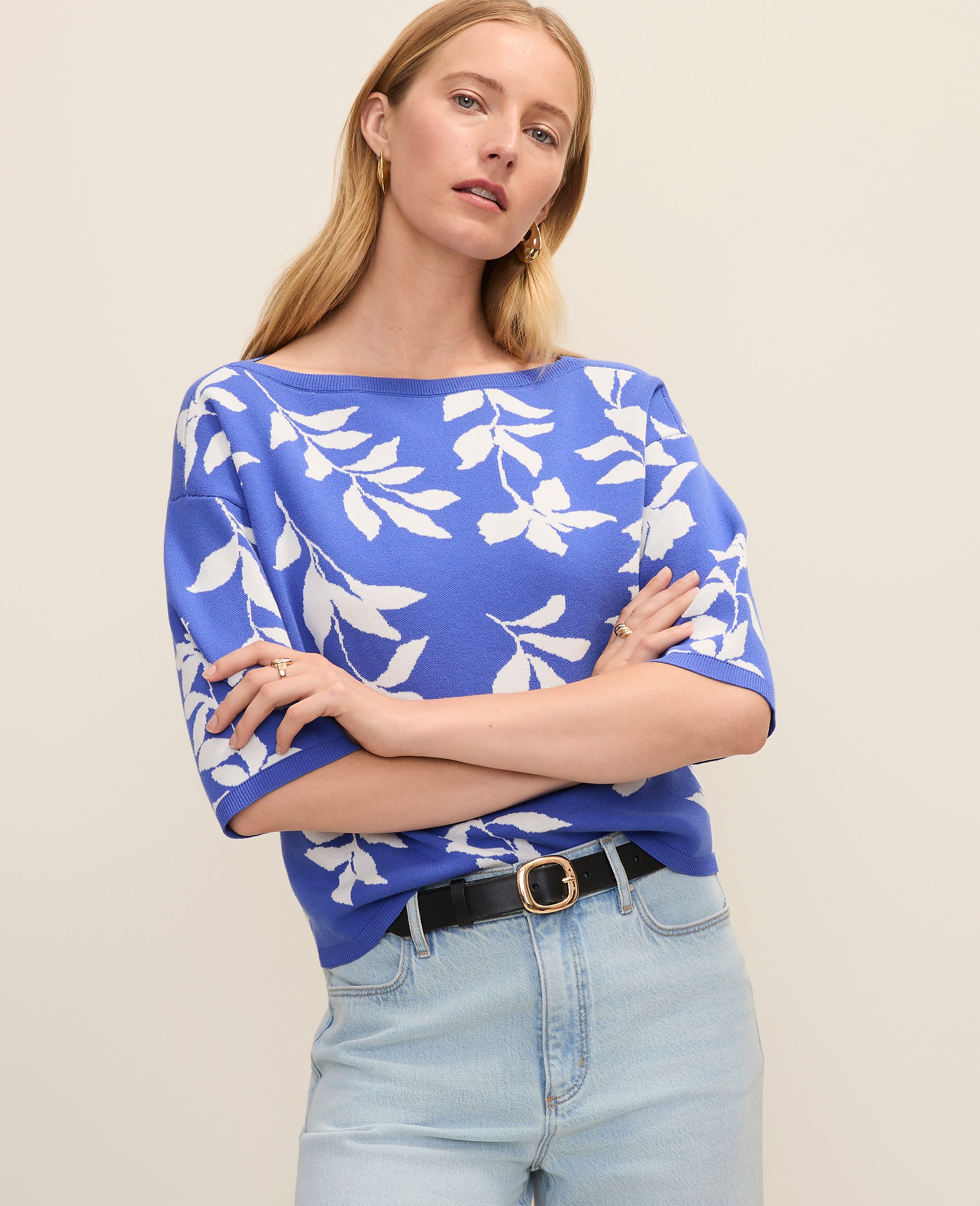 Floral Jacquard Boatneck Sweater
