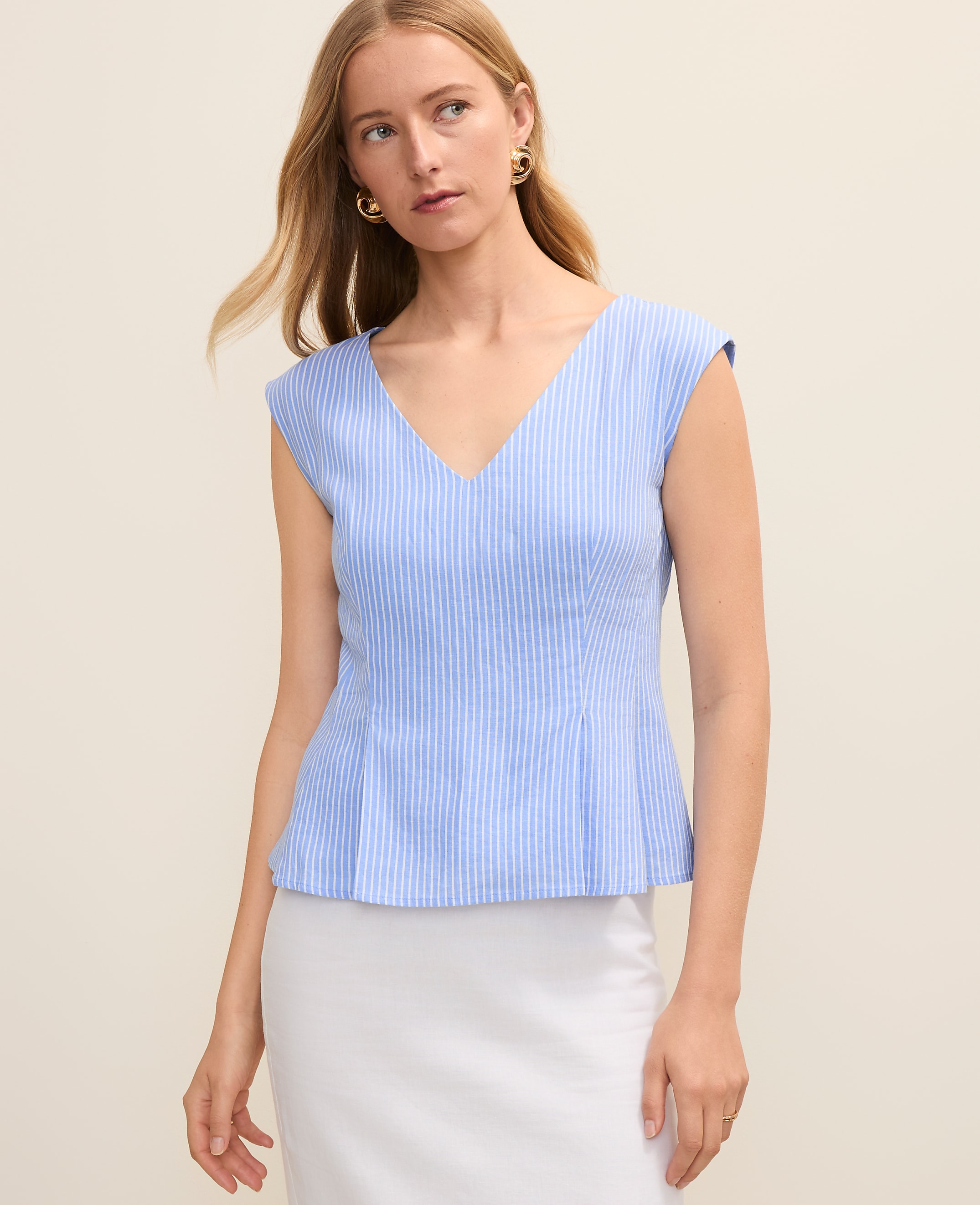 Striped Peplum Top in Linen Blend