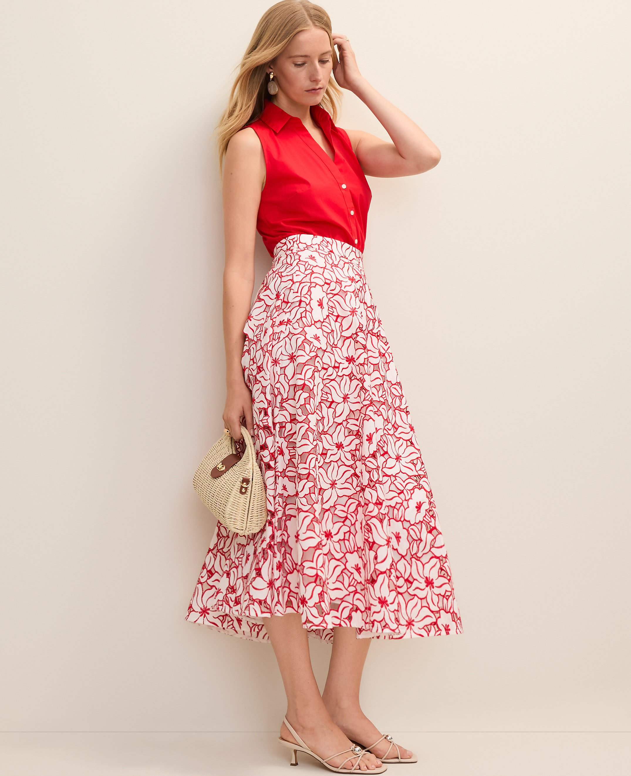 Eyelet Full Midi Skirt