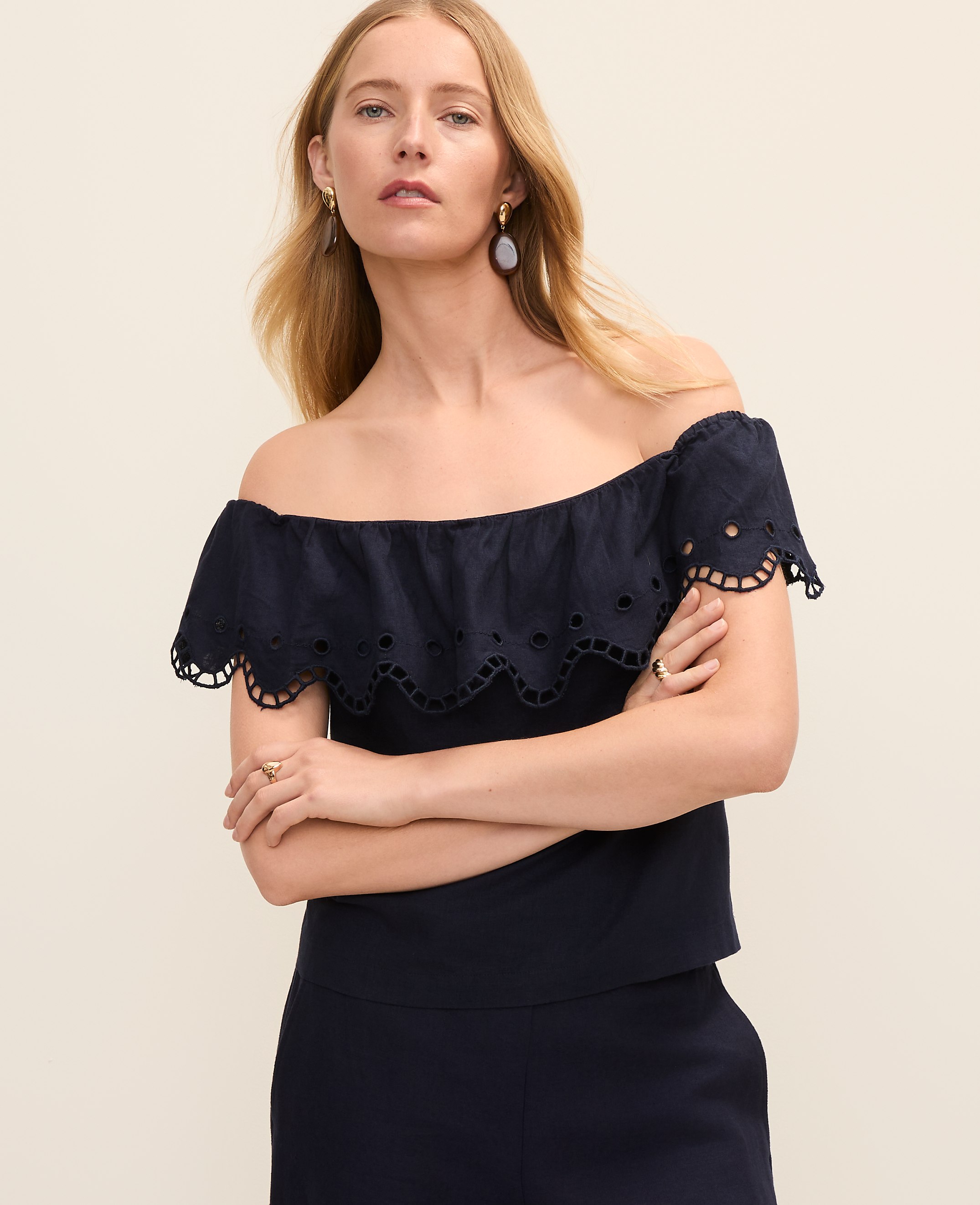 Off-The-Shoulder Top in Linen Blend