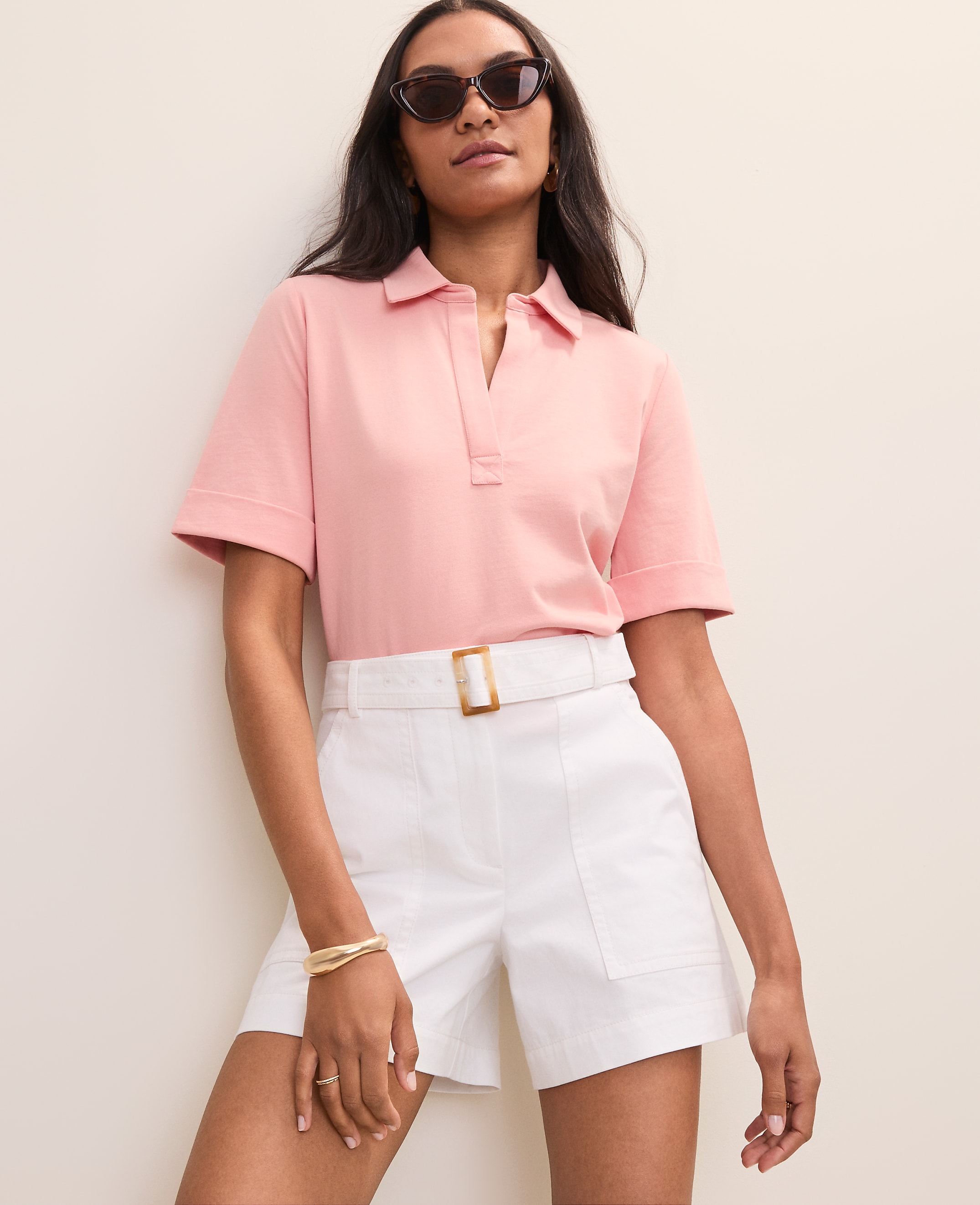 Weekend Split Neck Polo Top
