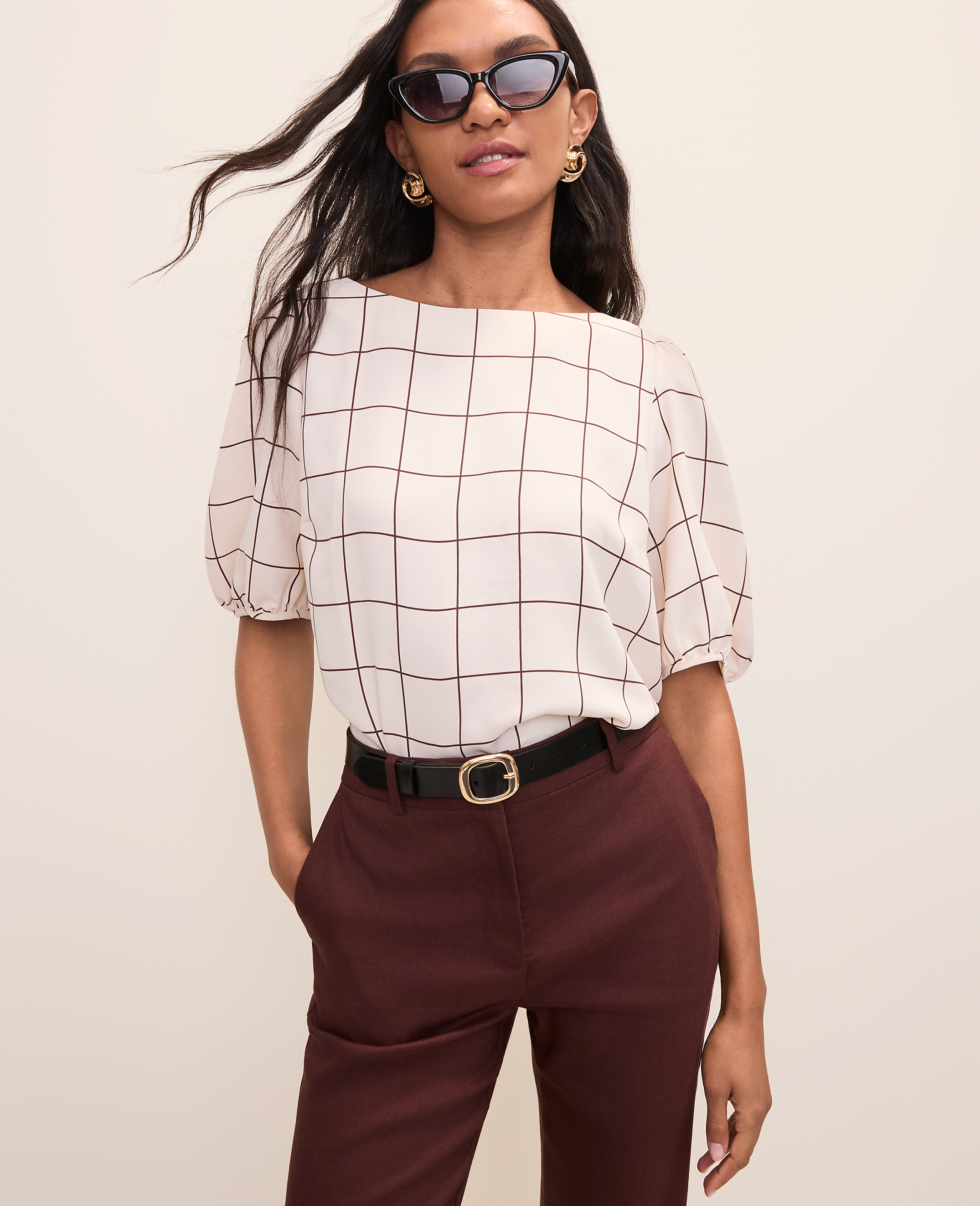 Petite Windowpane Boatneck Popover