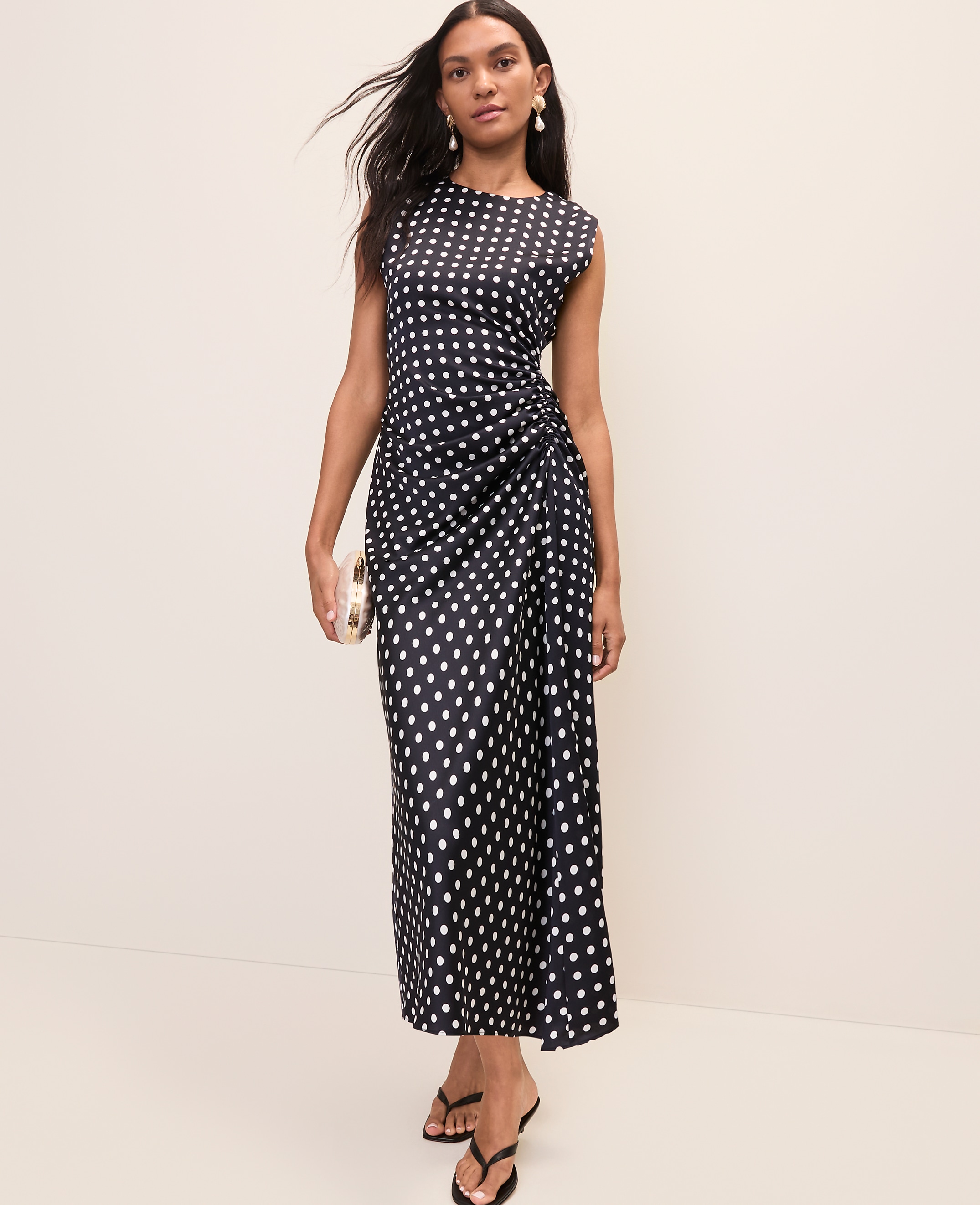 Polka Dot Maxi Dress in Satin