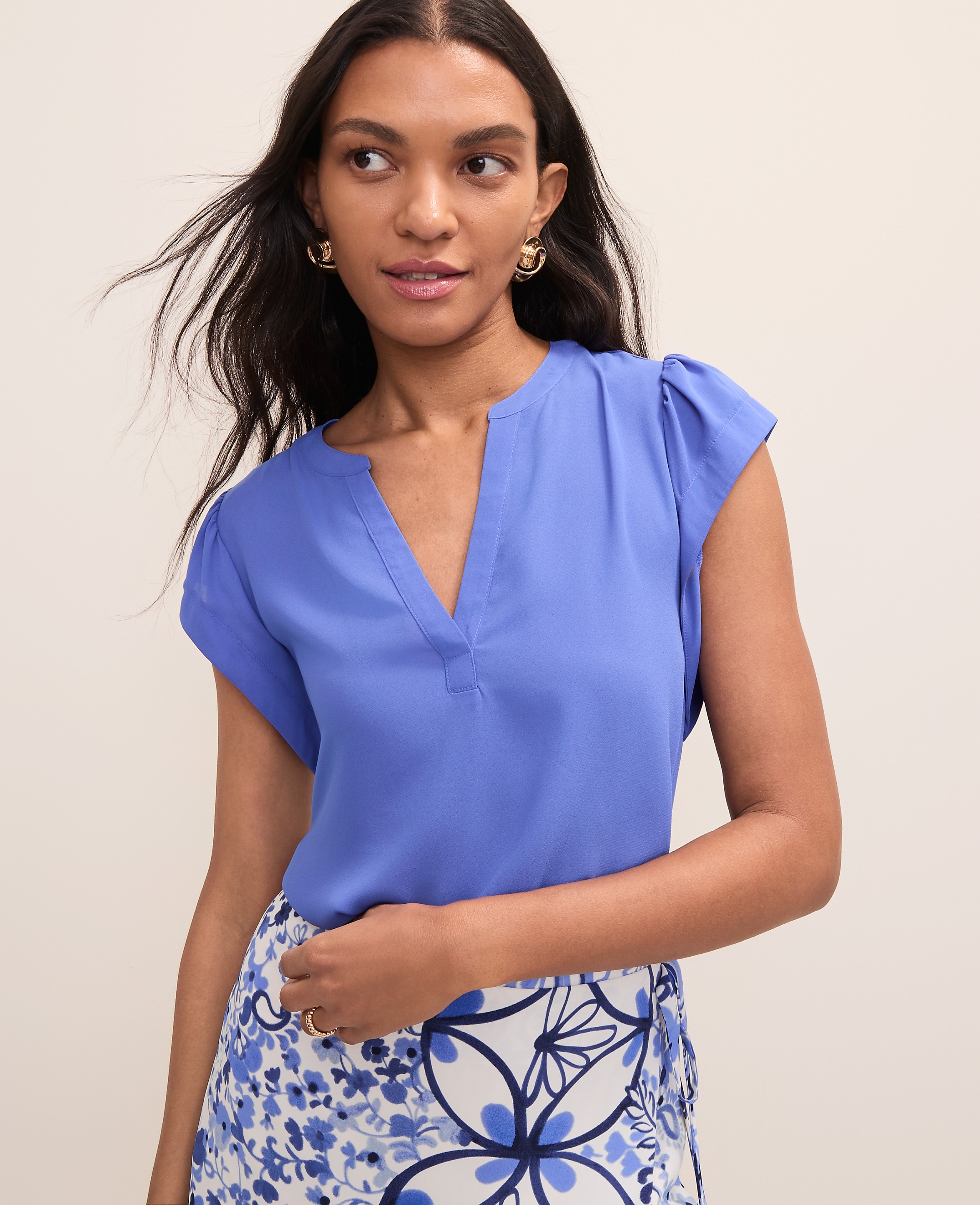 Mixed Media Flutter Sleeve Top