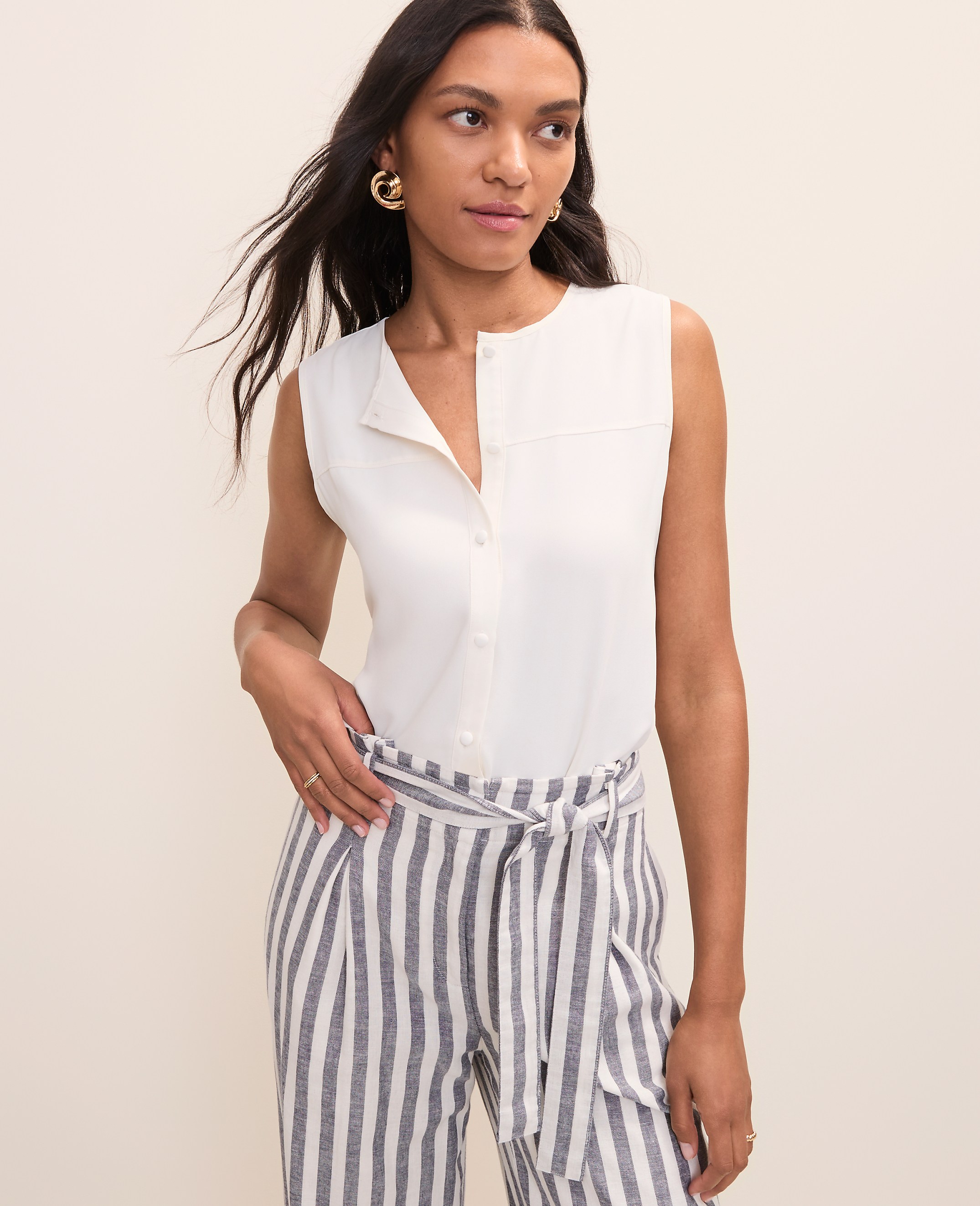 Mixed Media Button Down Top