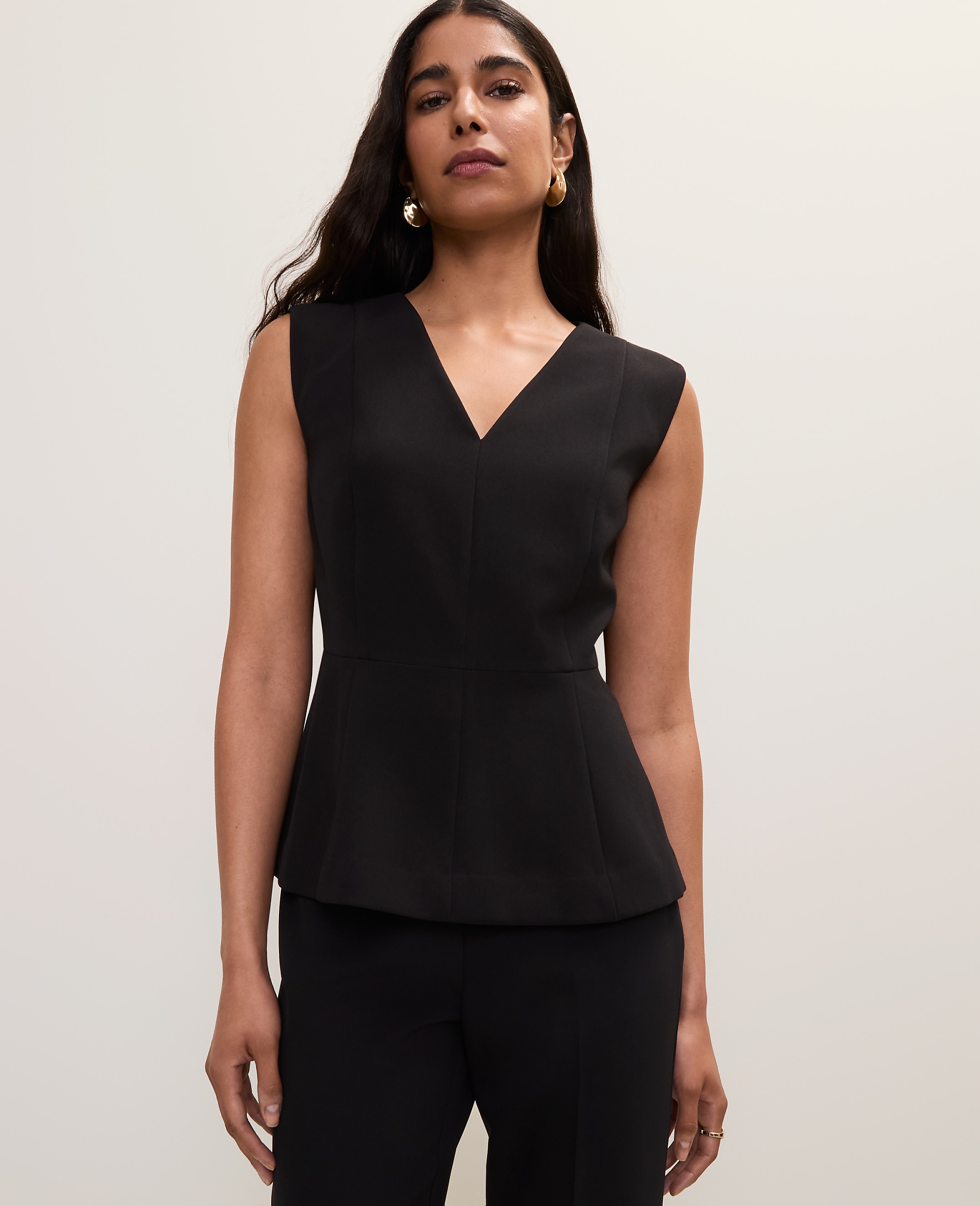 Petite V-Neck Peplum Vest in Fluid Crepe