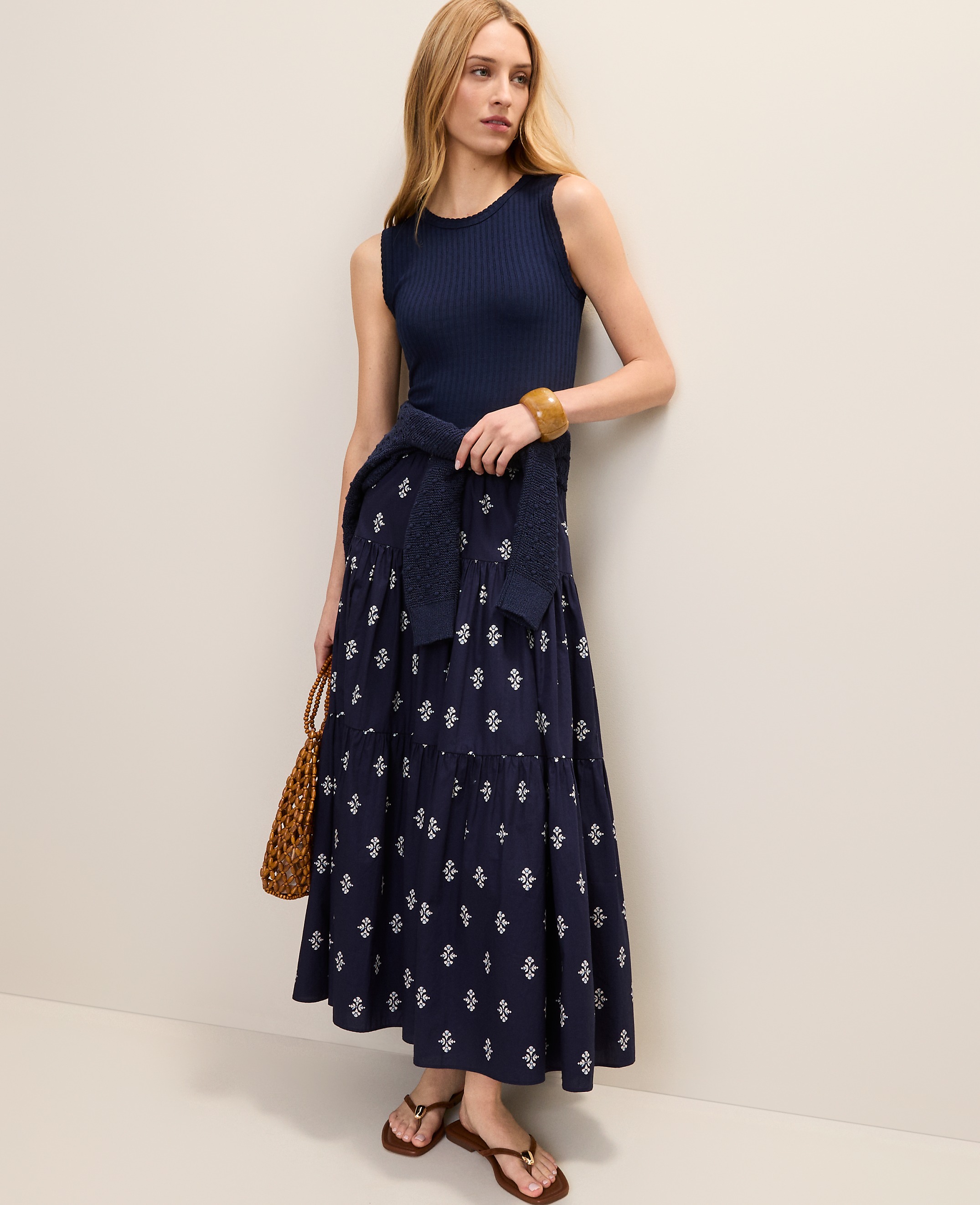 Petite Weekend Tiered Full Skirt in Geo Print
