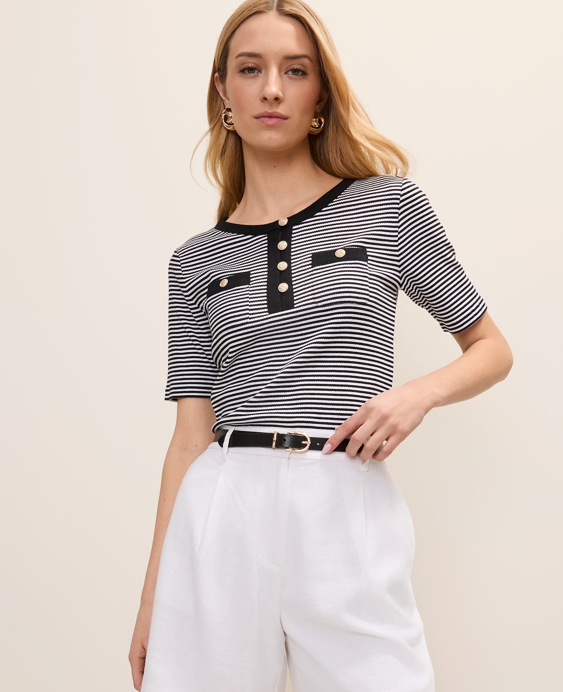 Contrast Trim Henley Top