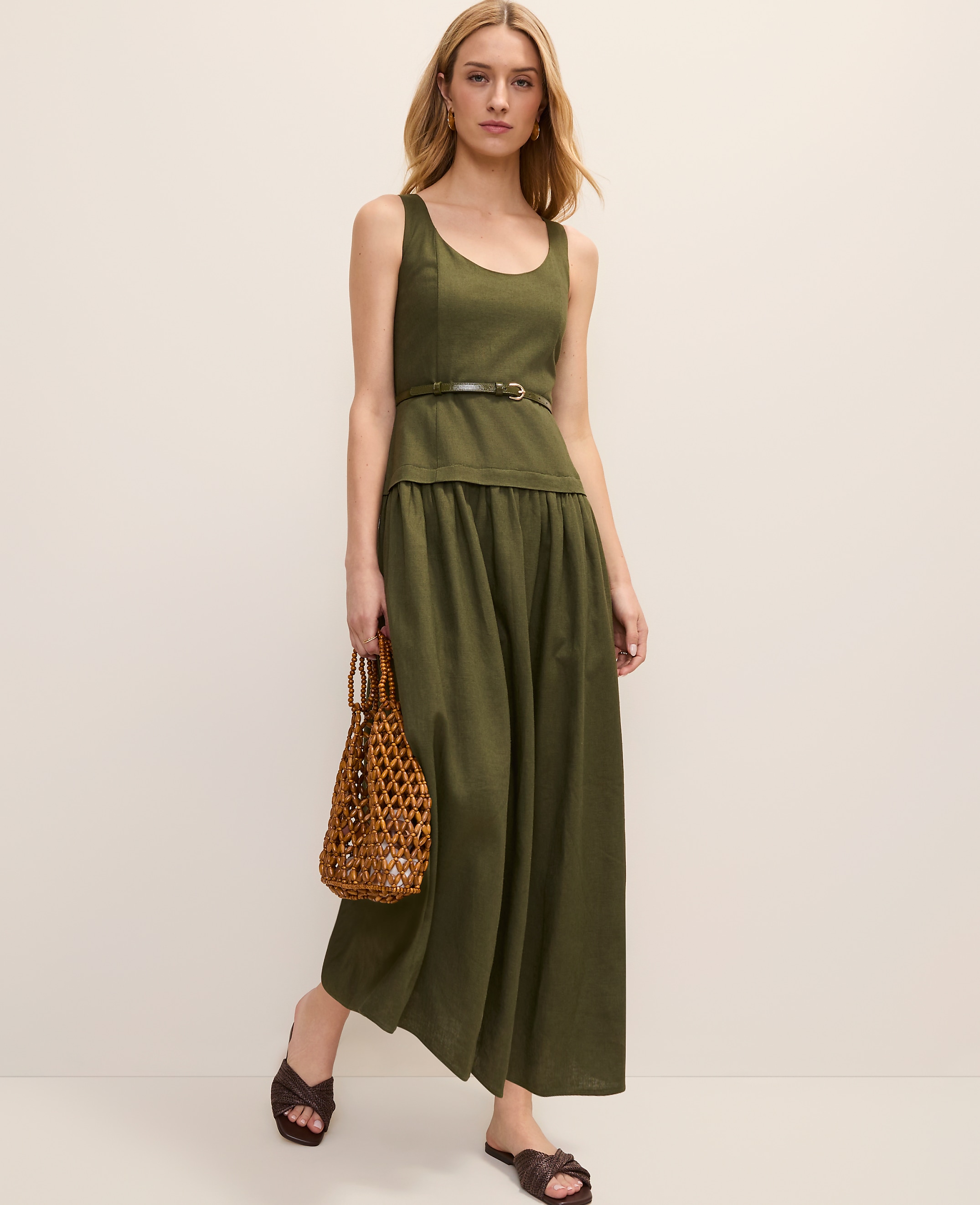 Belted Flare Midi Dress