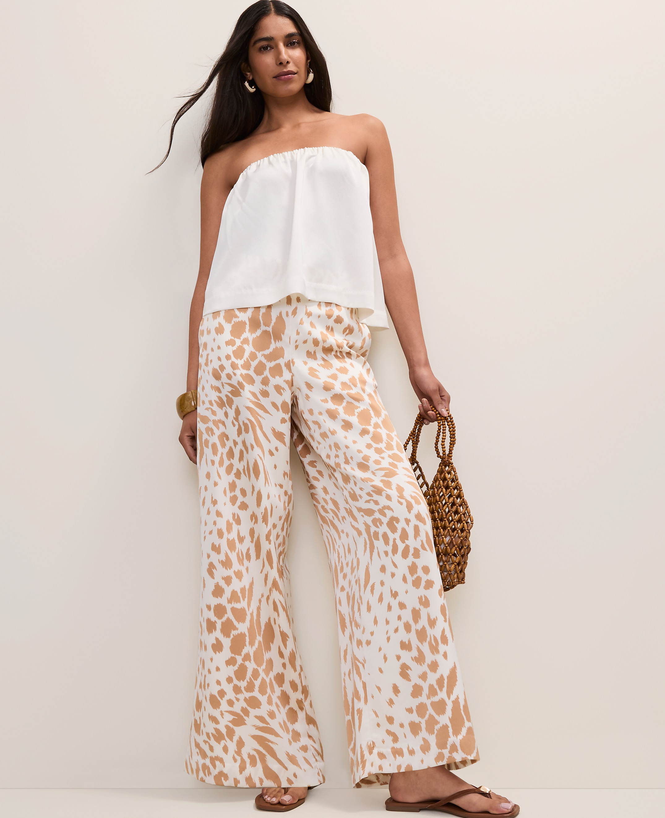 Petite Easy Wide-Leg Pant in  Animal Print Satin