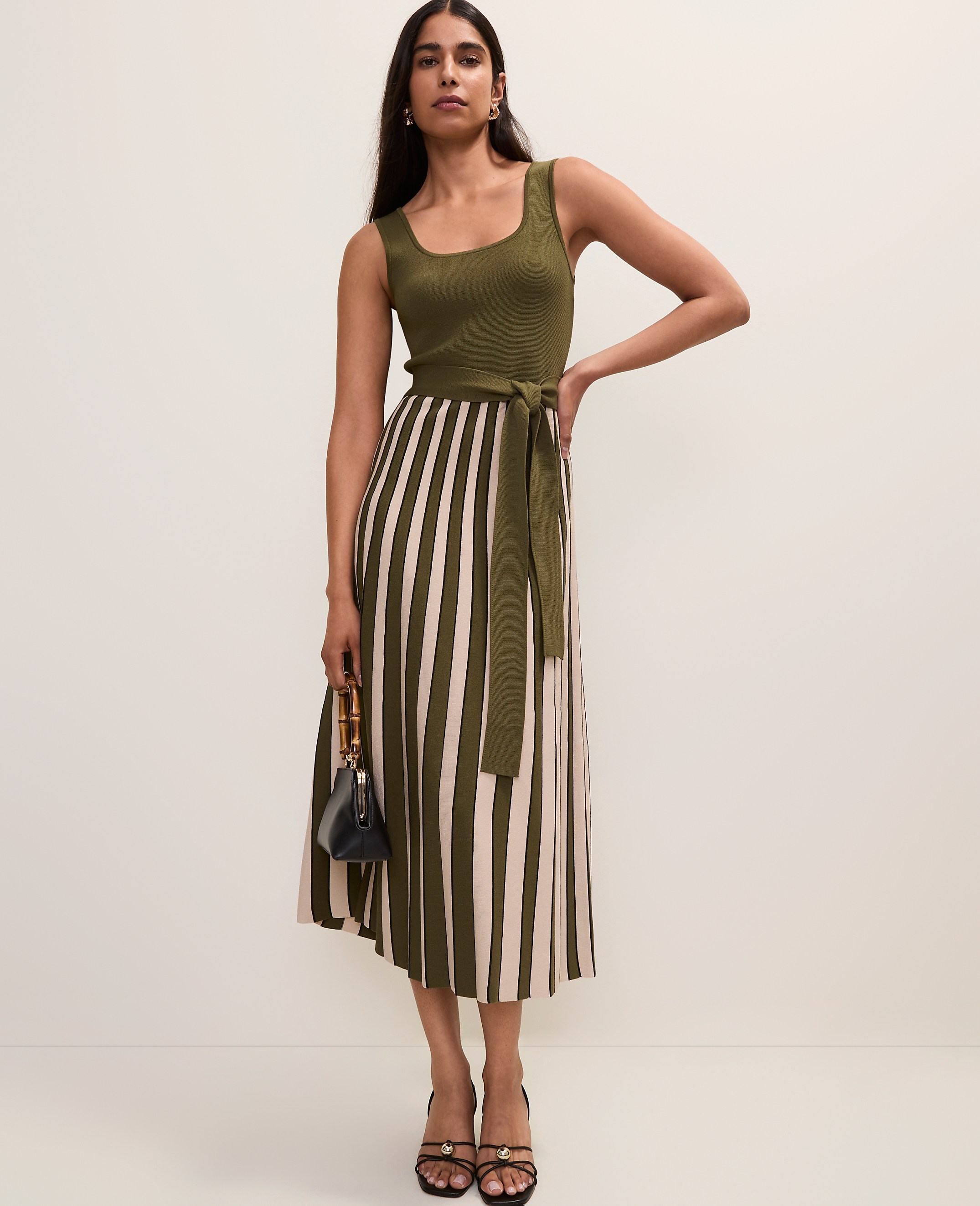 Petite Striped Square Neck Sweater Dress