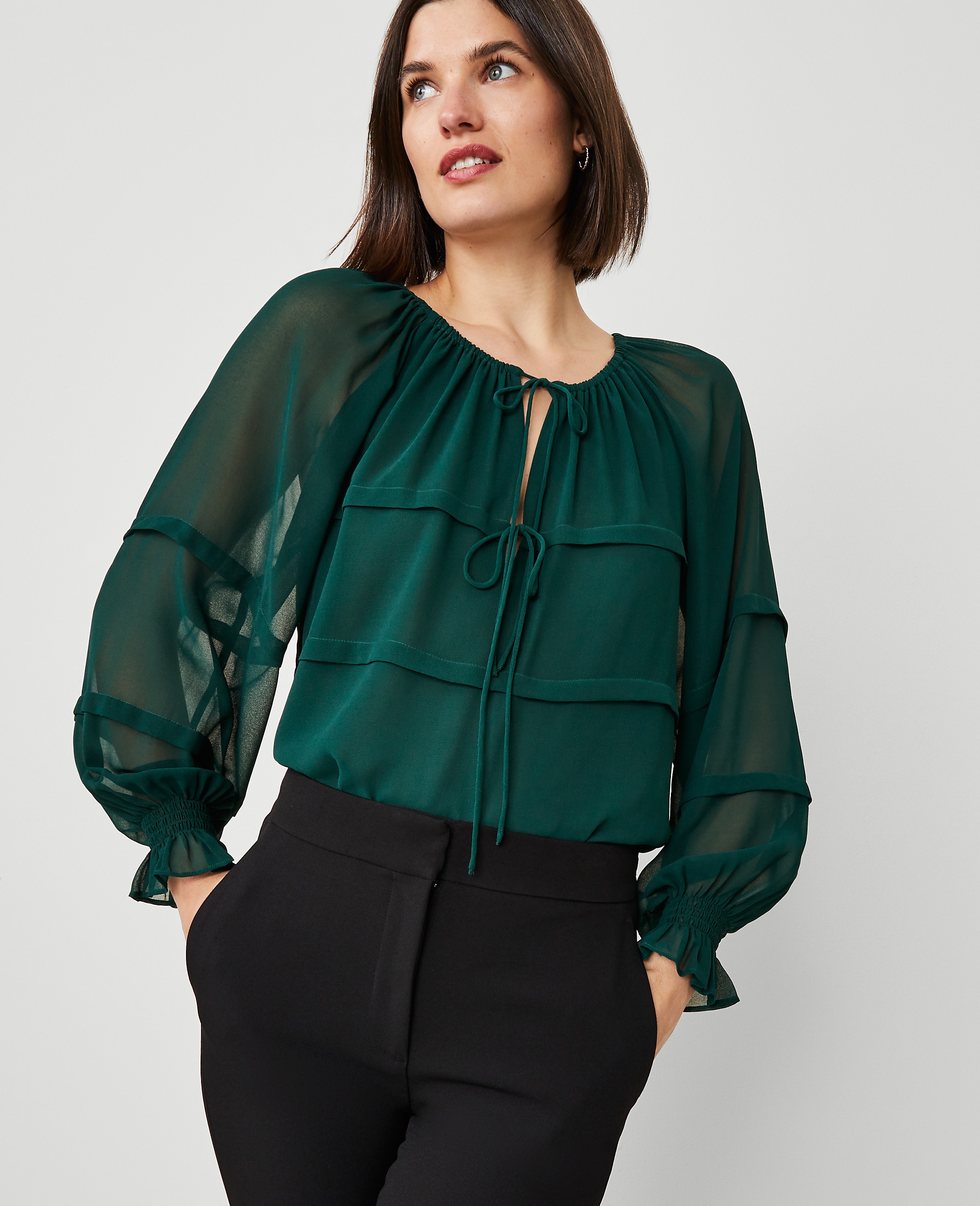 Tie Neck Ruffle Blouse